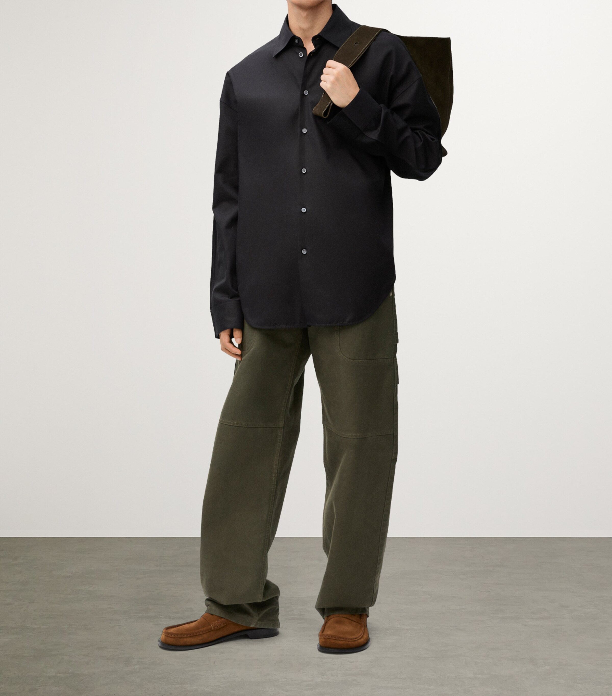 LOEWE Mens Wool-Cotton Panelled Shirt Black/black Image 2