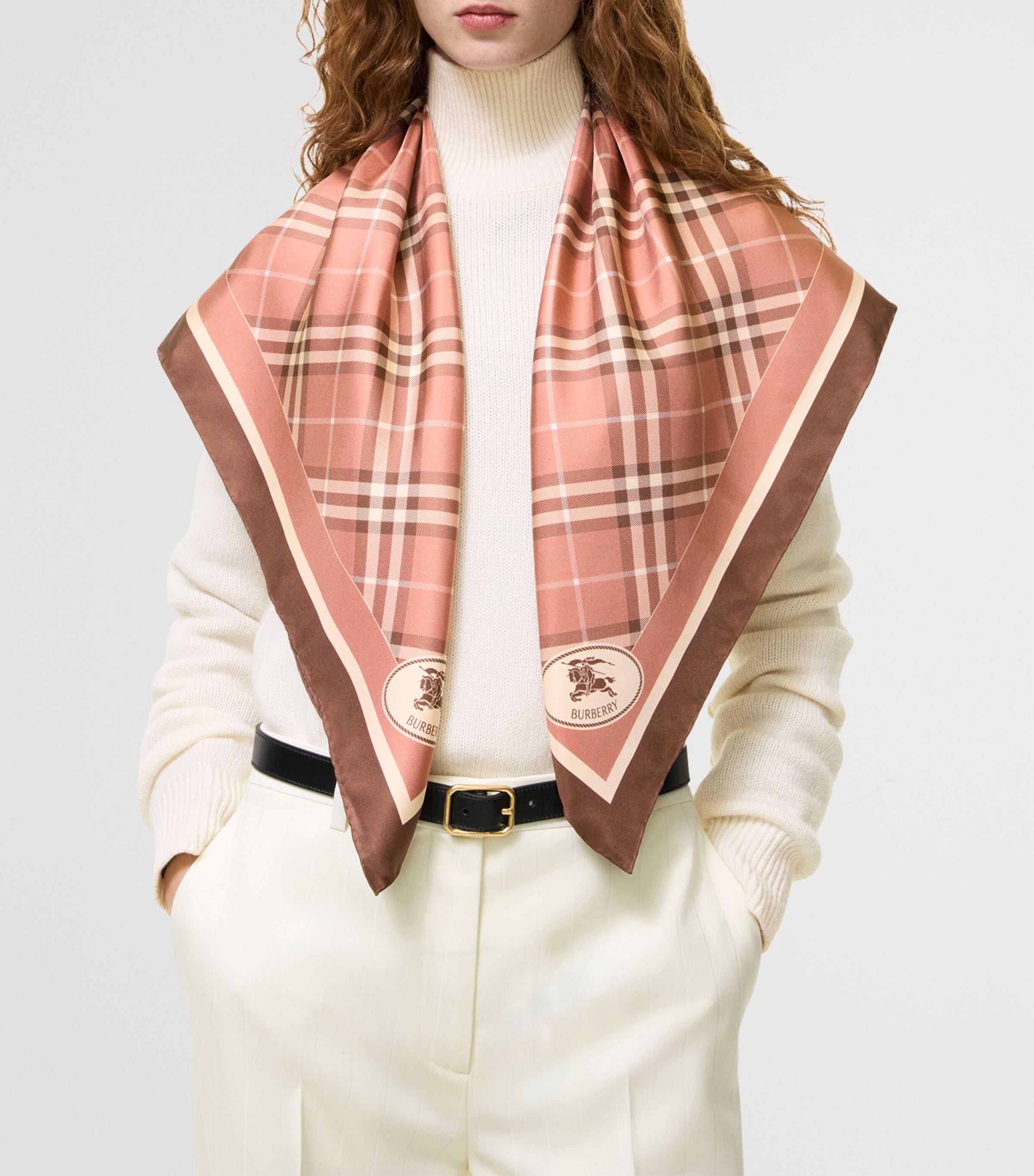 Burberry Silk Knight Stamp Scarf Light Clay Pink Image 3
