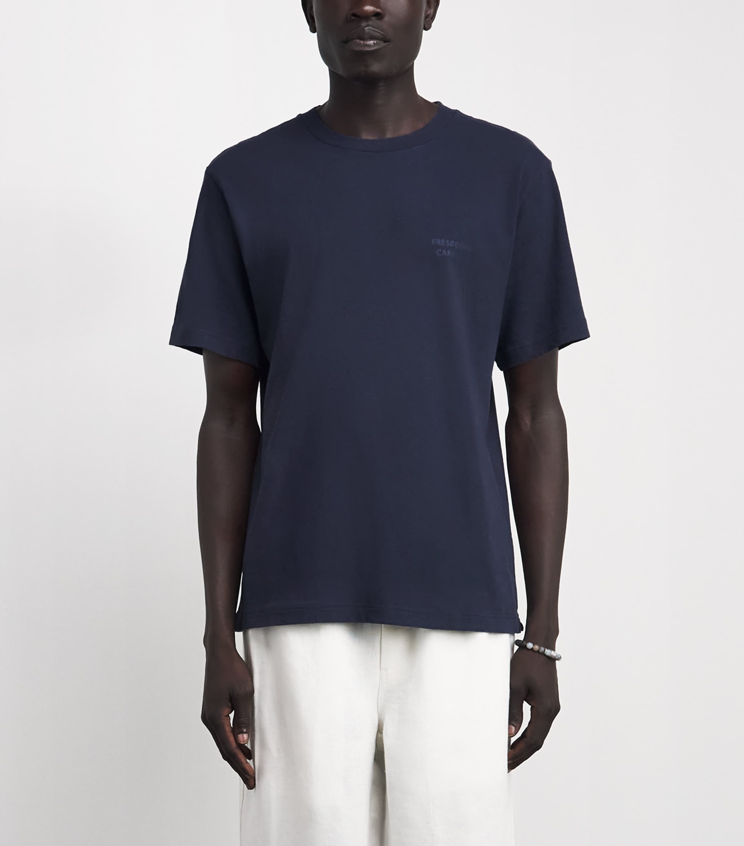 Frescobol Carioca Mens Cotton-Linen Dinis T-Shirt Midnight Blue Image 4