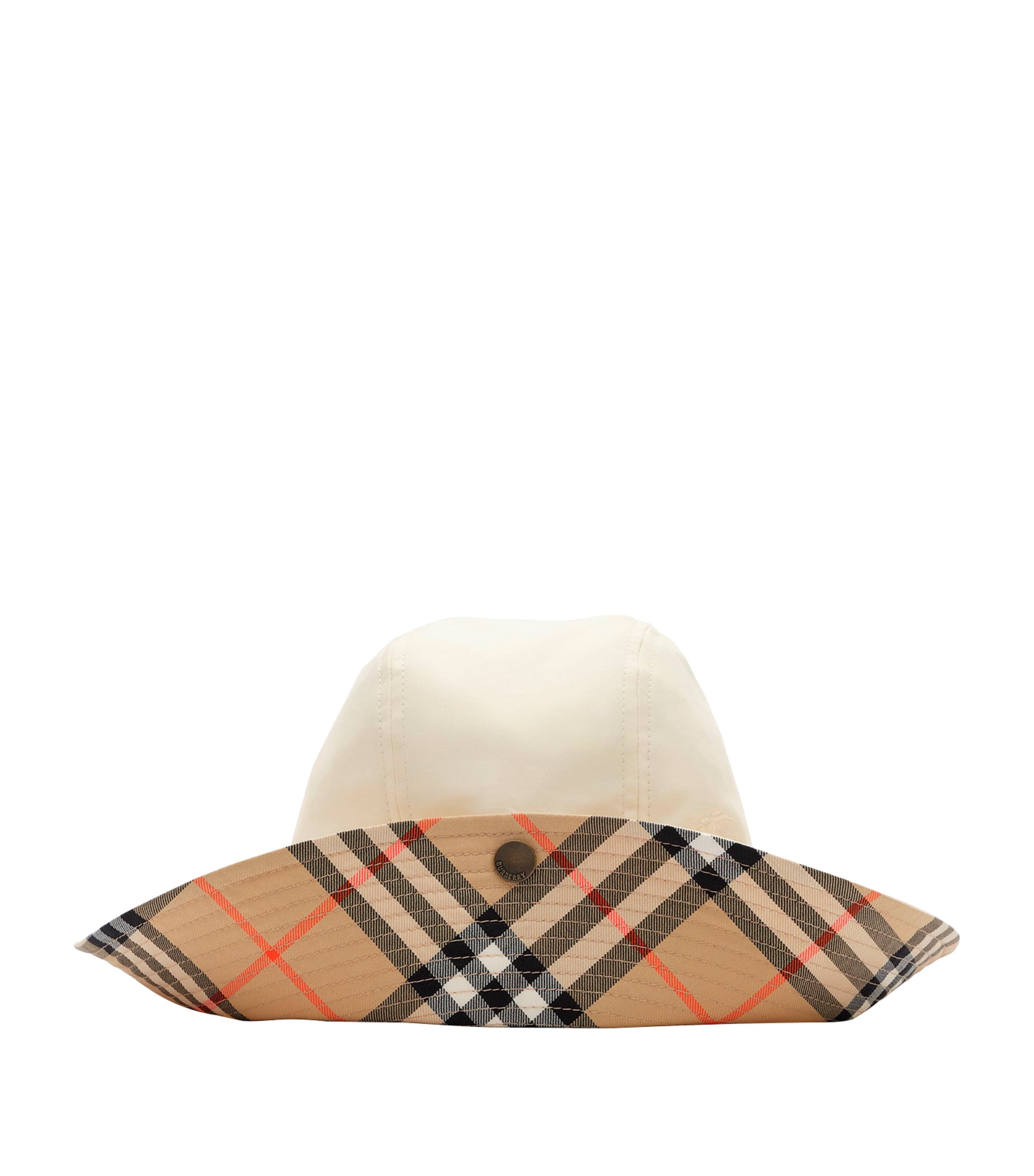 Burberry Cotton Gabardine Tropical Check-Brim Hat Tundra Image 1