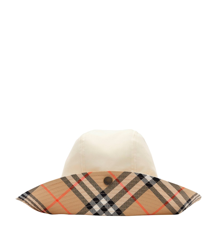 Burberry Cotton Gabardine Tropical Check-Brim Hat Tundra Image 1