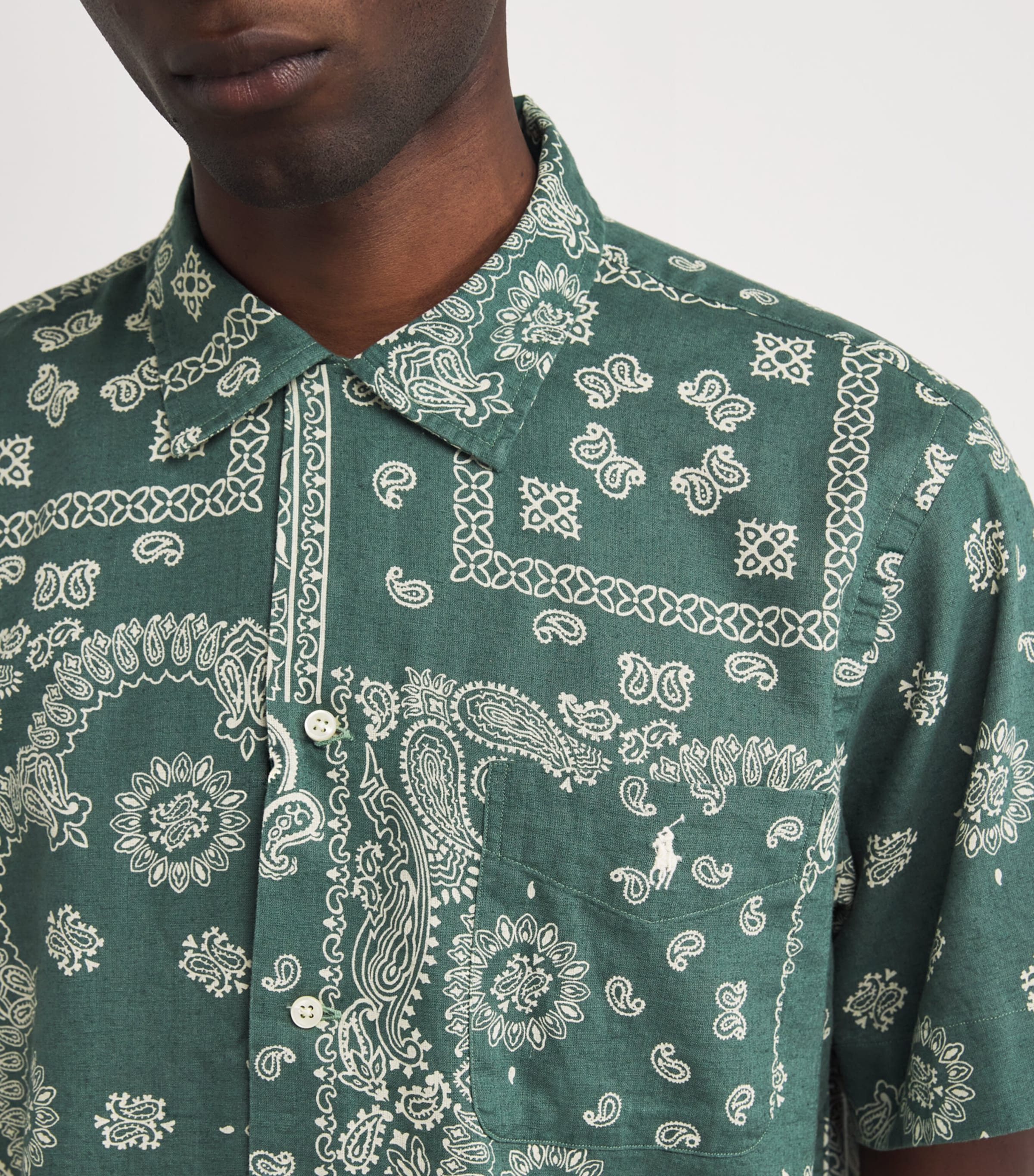Polo Ralph Lauren Green Linen-Cotton Bandana-Print Short-Sleeve