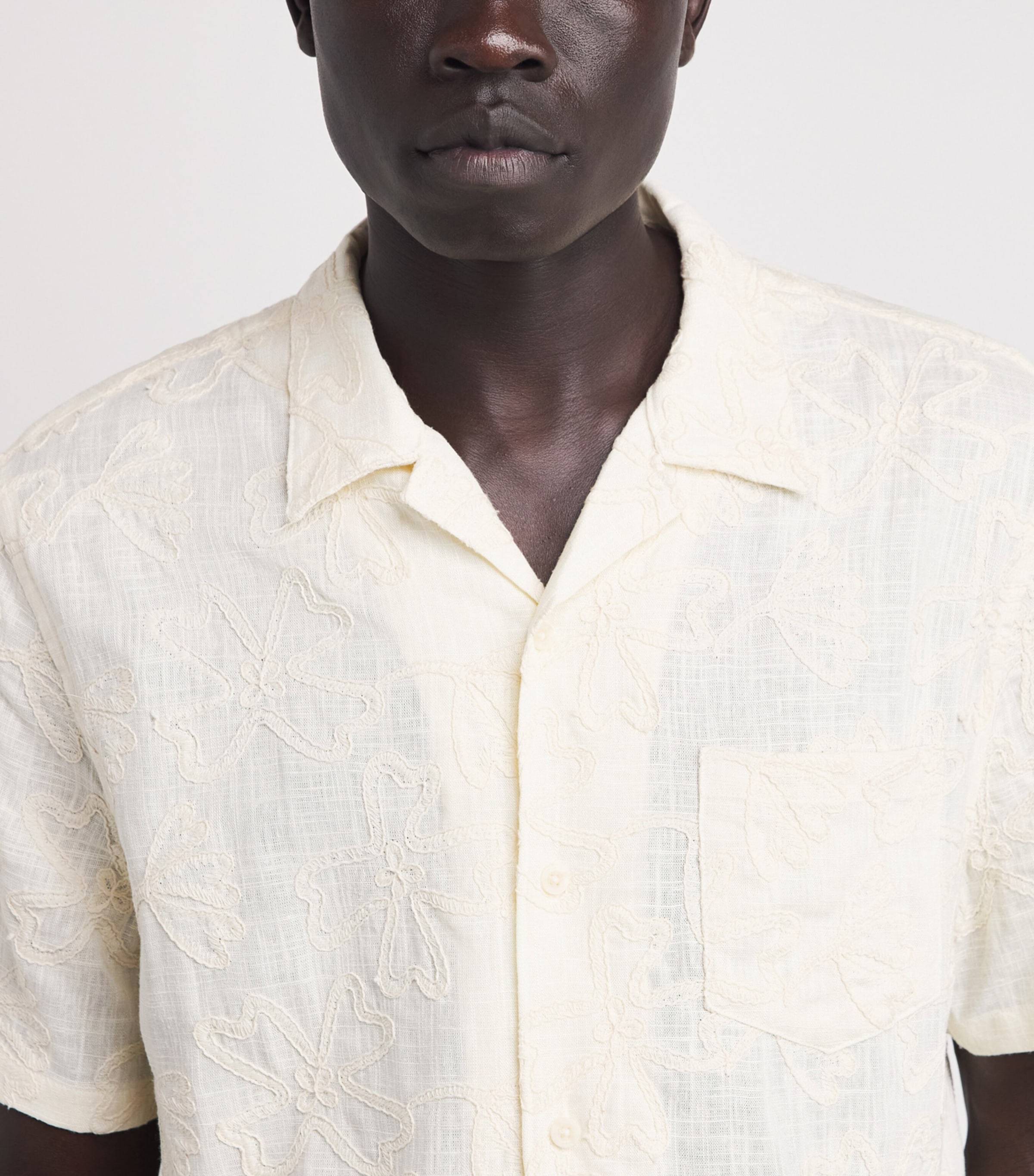 Vince Mens Embroidered Floral Cabana Shirt Blanco Image 3