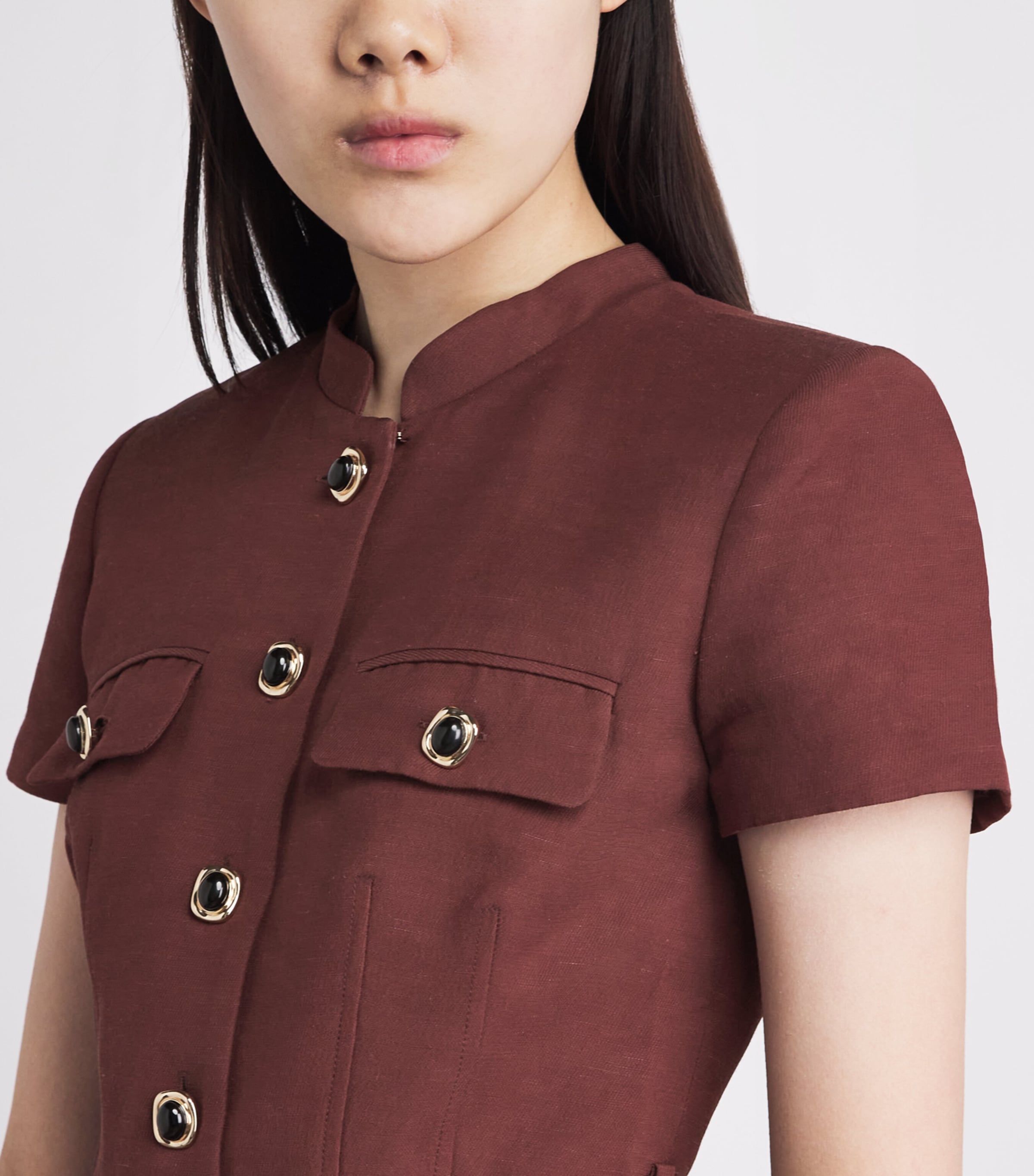 Self-Portrait Womens Peplum-Waist Midi Shirt Dress Brown Image 3