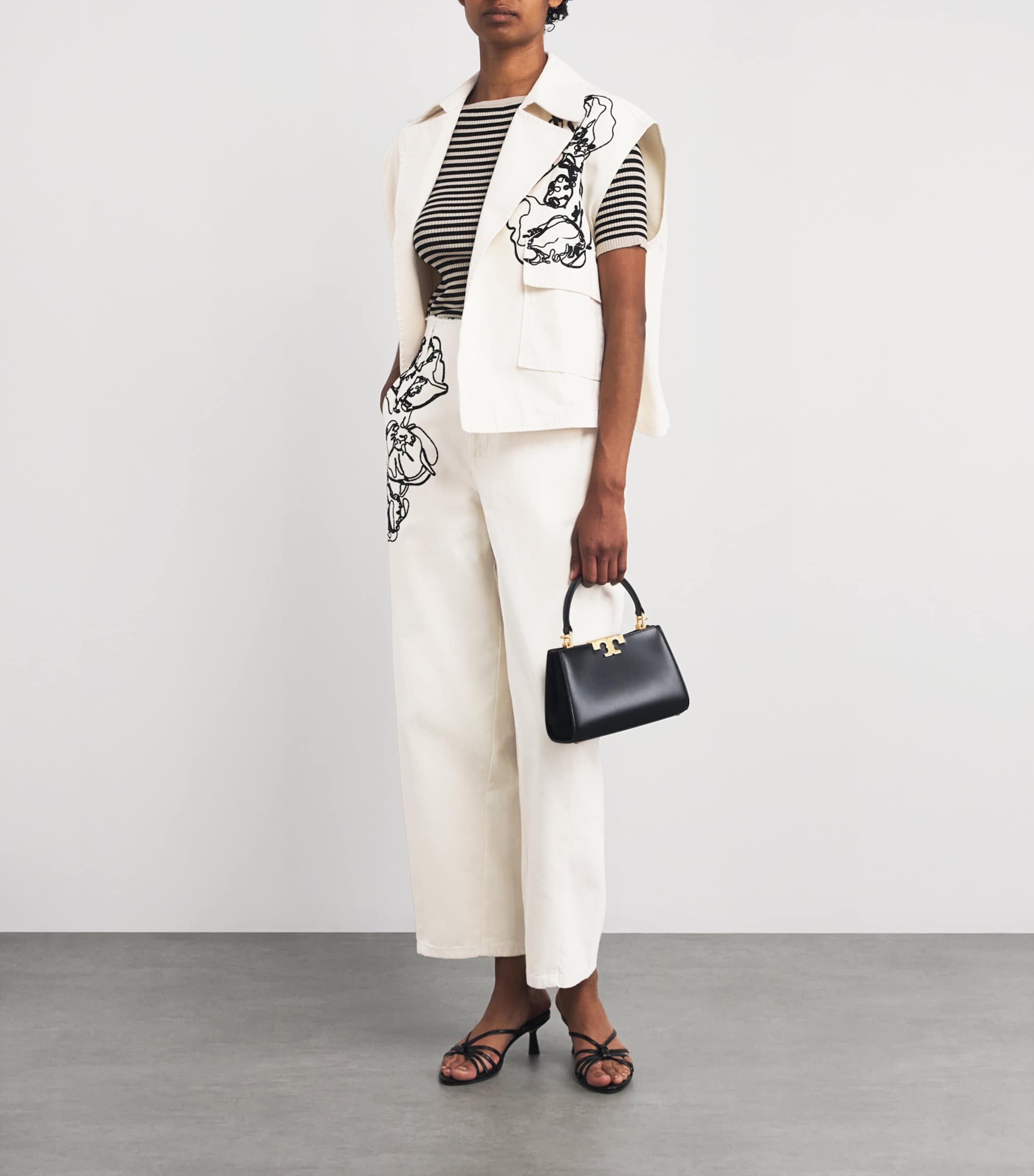 Embroidered Barrel-Leg Trousers CREAM Image 2