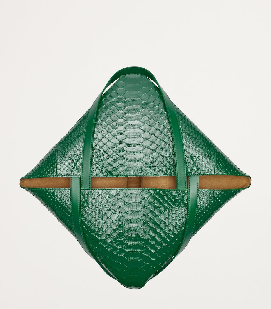 Large Python Skin Puzzle Fold Tote Bag EMERALD GREEN Image 3
