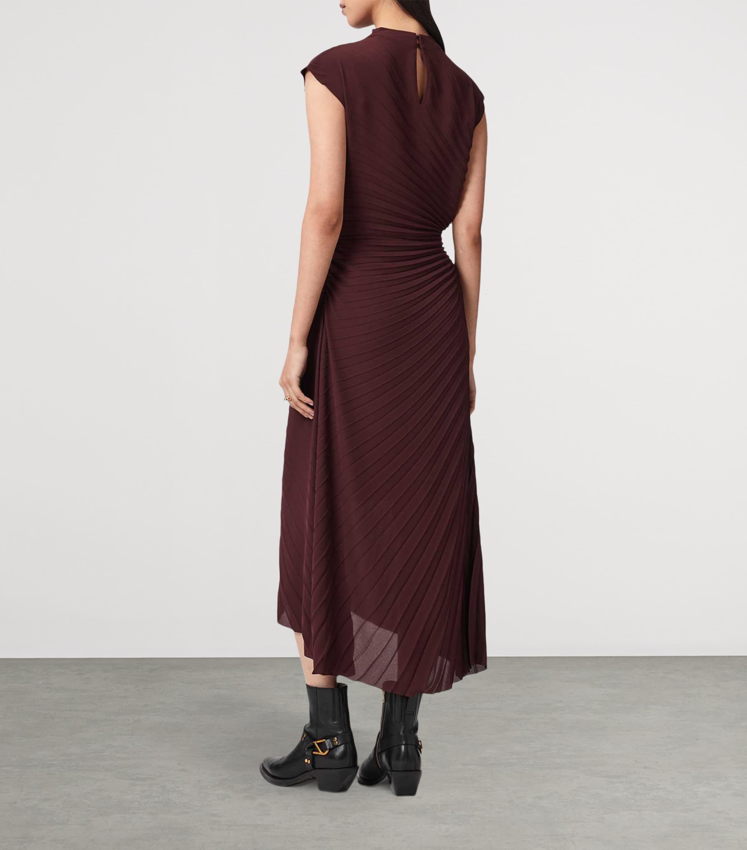 AllSaints Womens Pleated Rayanna Midi Dress Oxblood Red Image 4