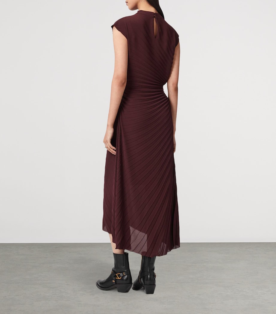 AllSaints Womens Pleated Rayanna Midi Dress Oxblood Red Image 4