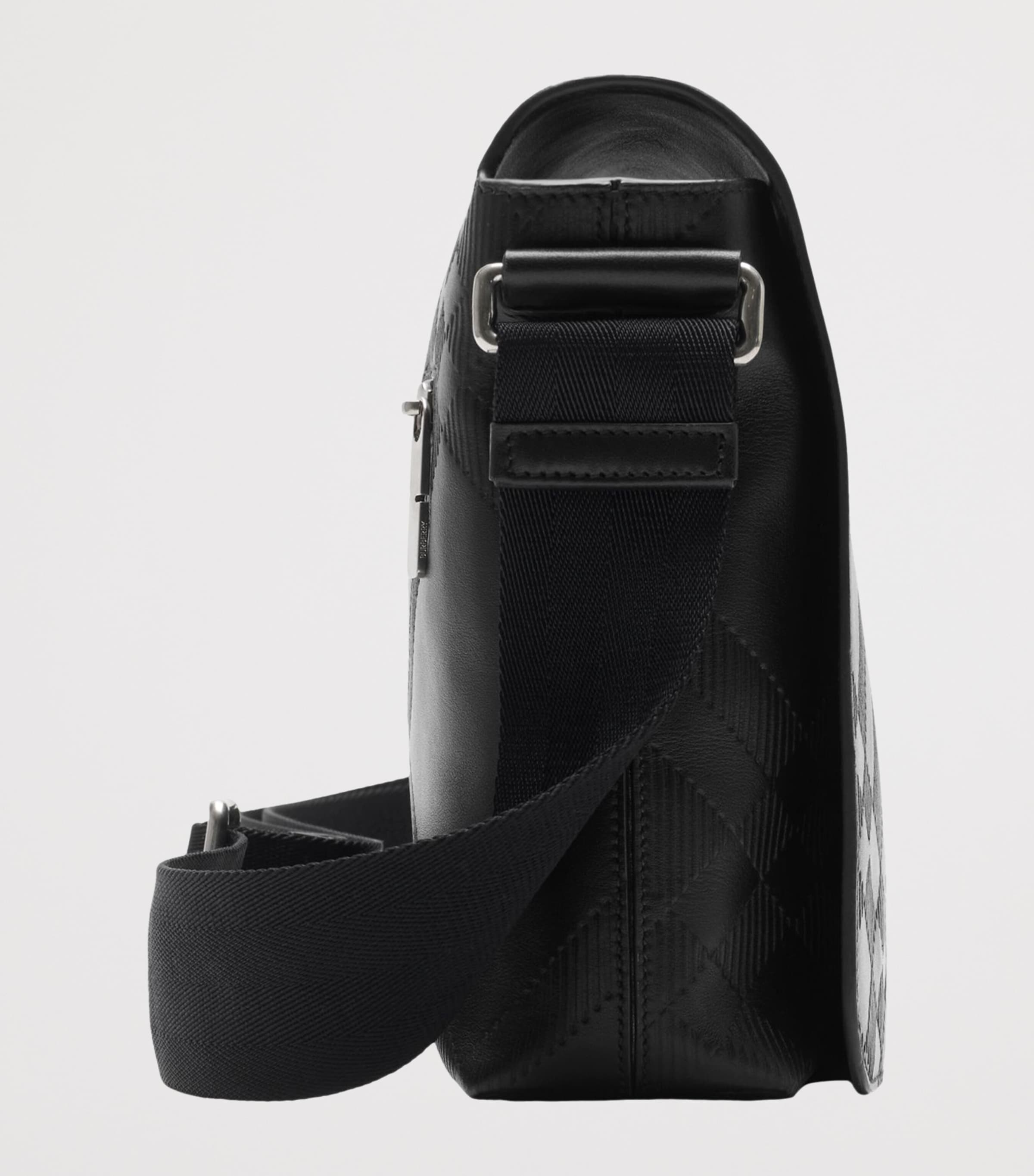 Leather Check-Embossed Messenger Bag BLACK Image 3