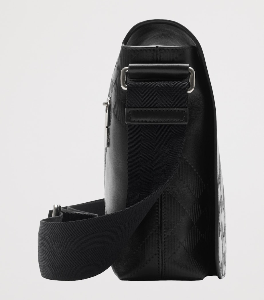 Leather Check-Embossed Messenger Bag BLACK Image 3