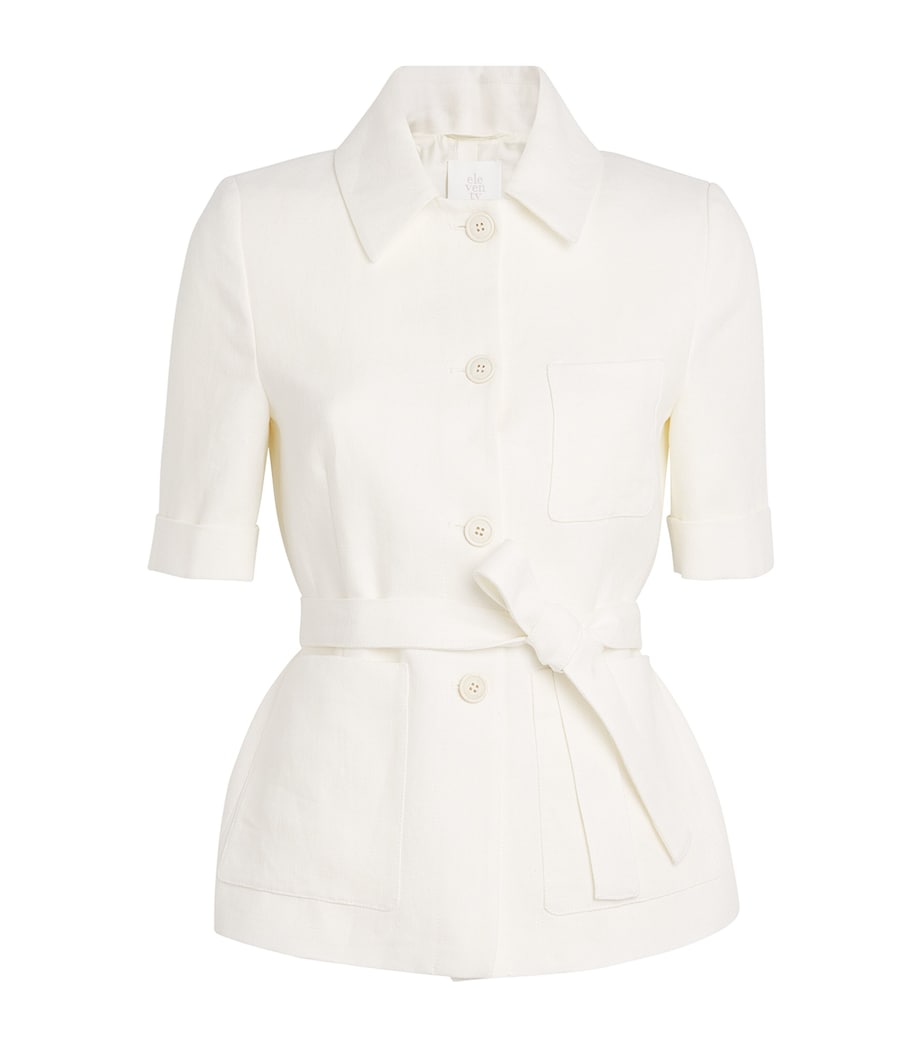 Eleventy Womens Linen Single-Breasted Shirt Jacket Bianco Image 1