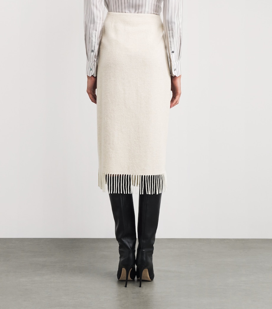 Wool-Blend Wrap Pencil Skirt CREAM HERRINGBONE Image 4