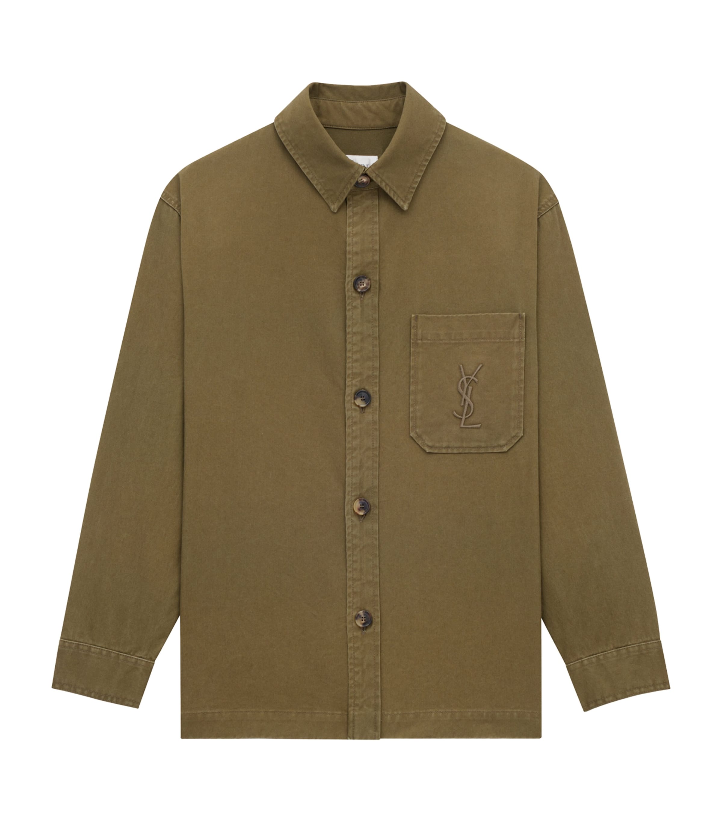 Saint Laurent Cassandre Overshirt In Cotton Linen Gabardine Clothing In Green