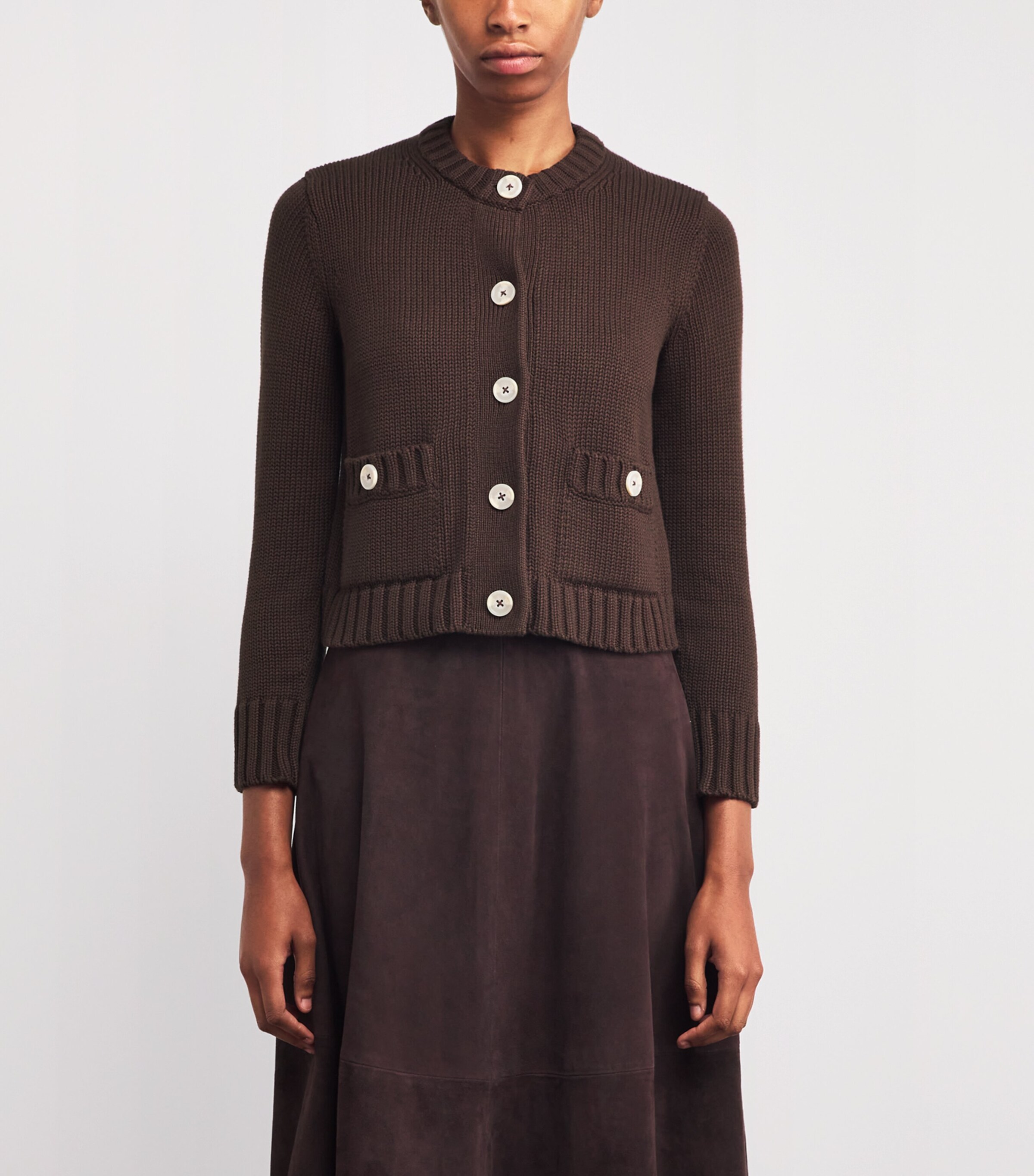 ME+EM Womens Cotton Cropped Cardigan Warm Chocolate Image 3