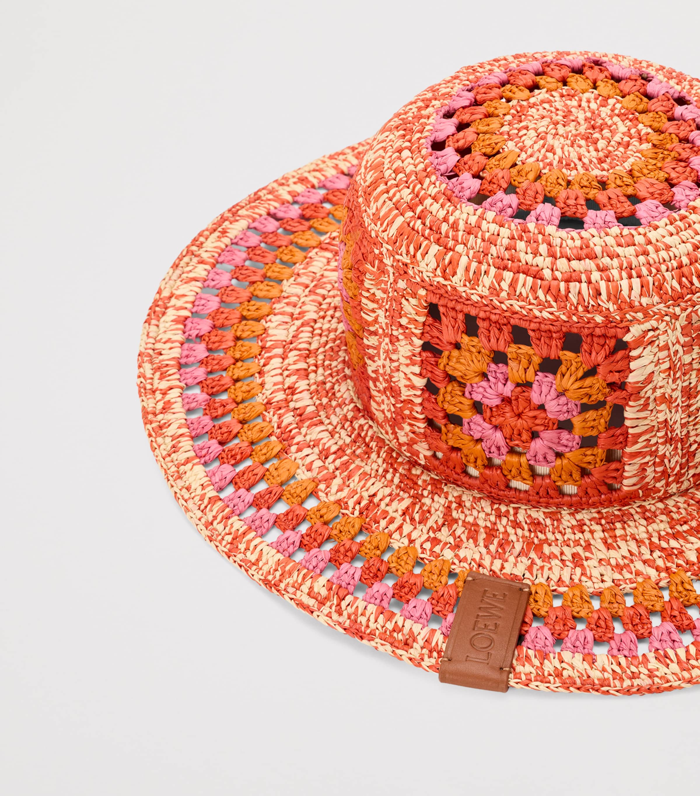 LOEWE x Paula's Ibiza Raffia Crochet Hat Bright Orange/pink Image 4