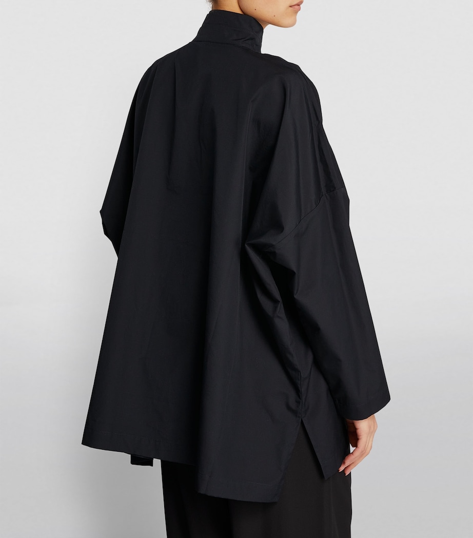 Cotton Wide Double Stand-Collar Shirt BLACK Image 4