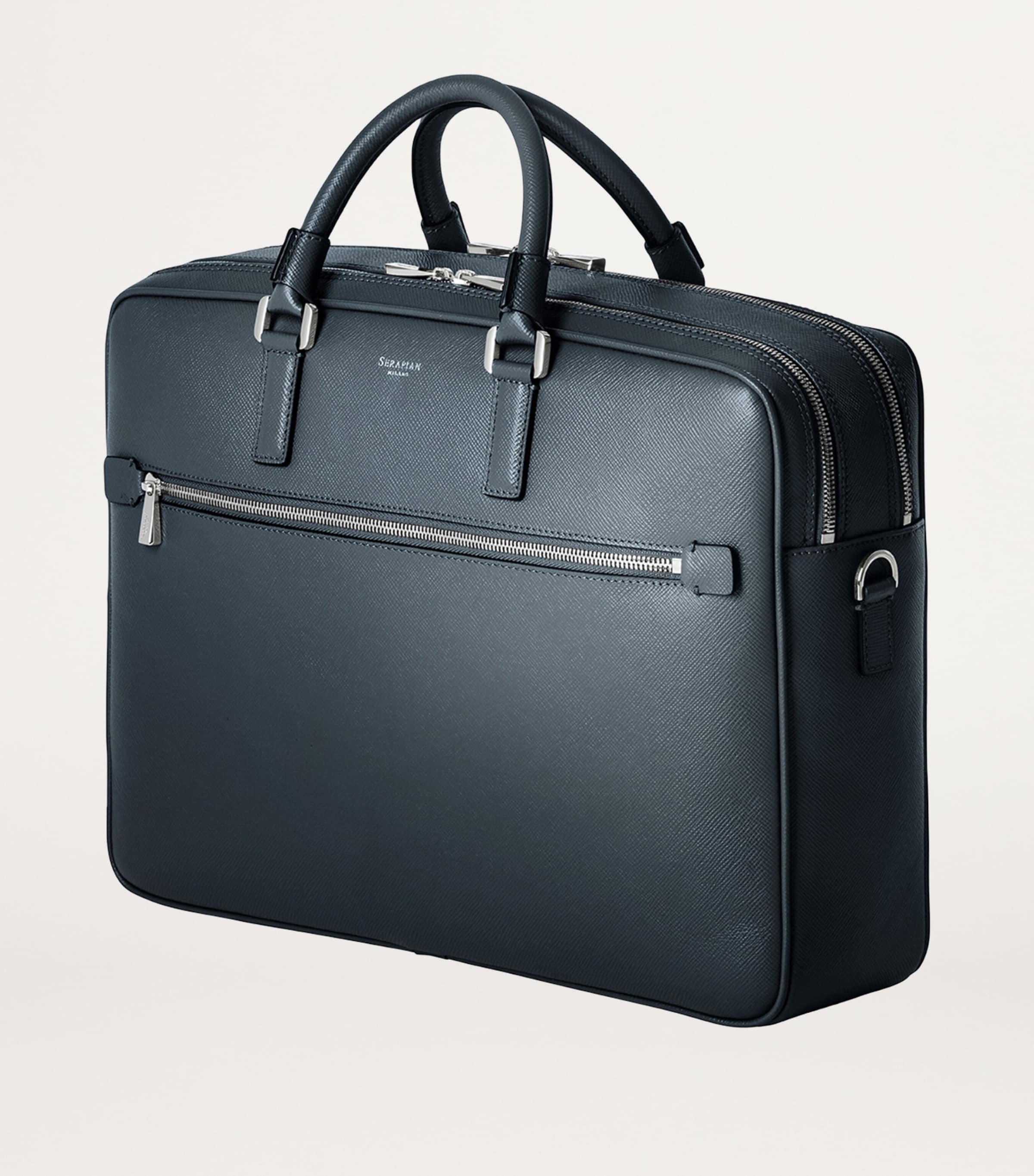 Leather Double Evolution Briefcase NAVY BLUE Image 2