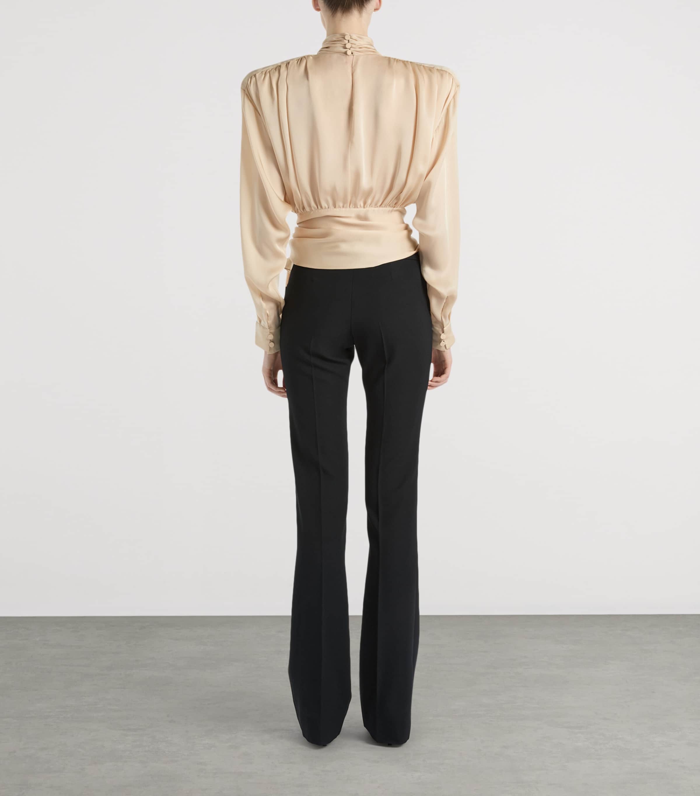 Balmain Womens Silk Charmeuse Gathered Blouse Beige Poudre Image 3