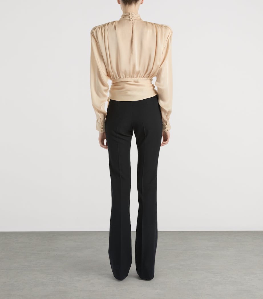 Balmain Womens Silk Charmeuse Gathered Blouse Beige Poudre Image 3