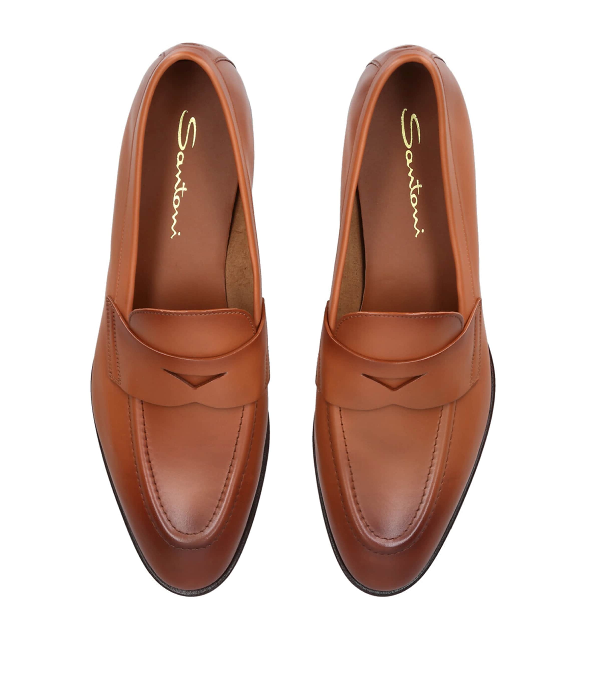 Santoni Leather Famed Loafers Tan Image 4