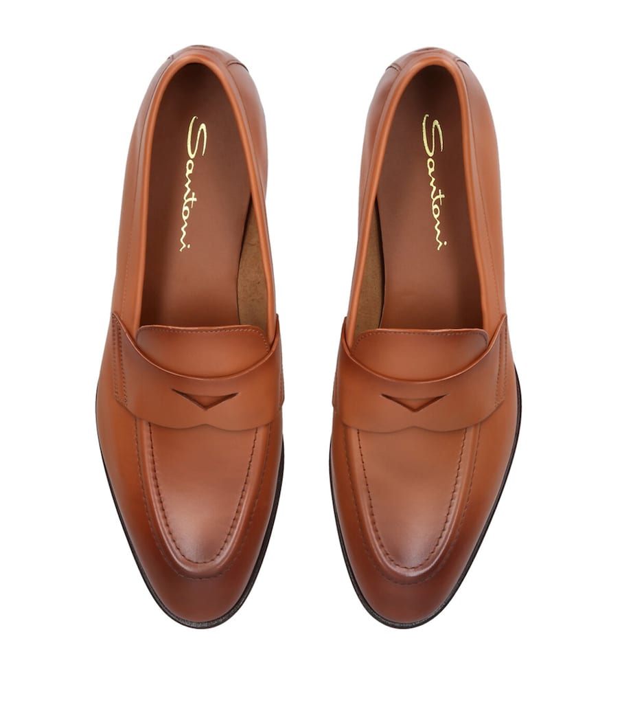 Santoni Leather Famed Loafers Tan Image 4