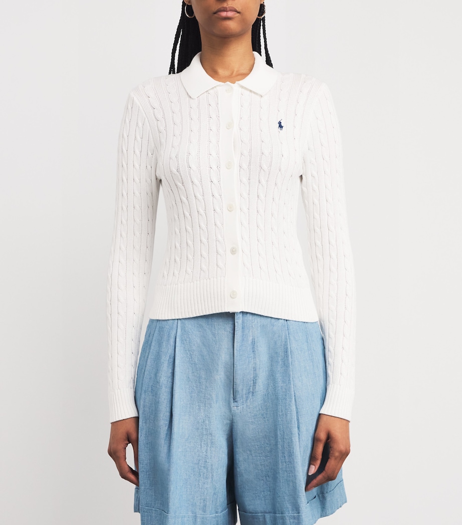 Cotton Cable-Knit Cardigan WHITE Image 3