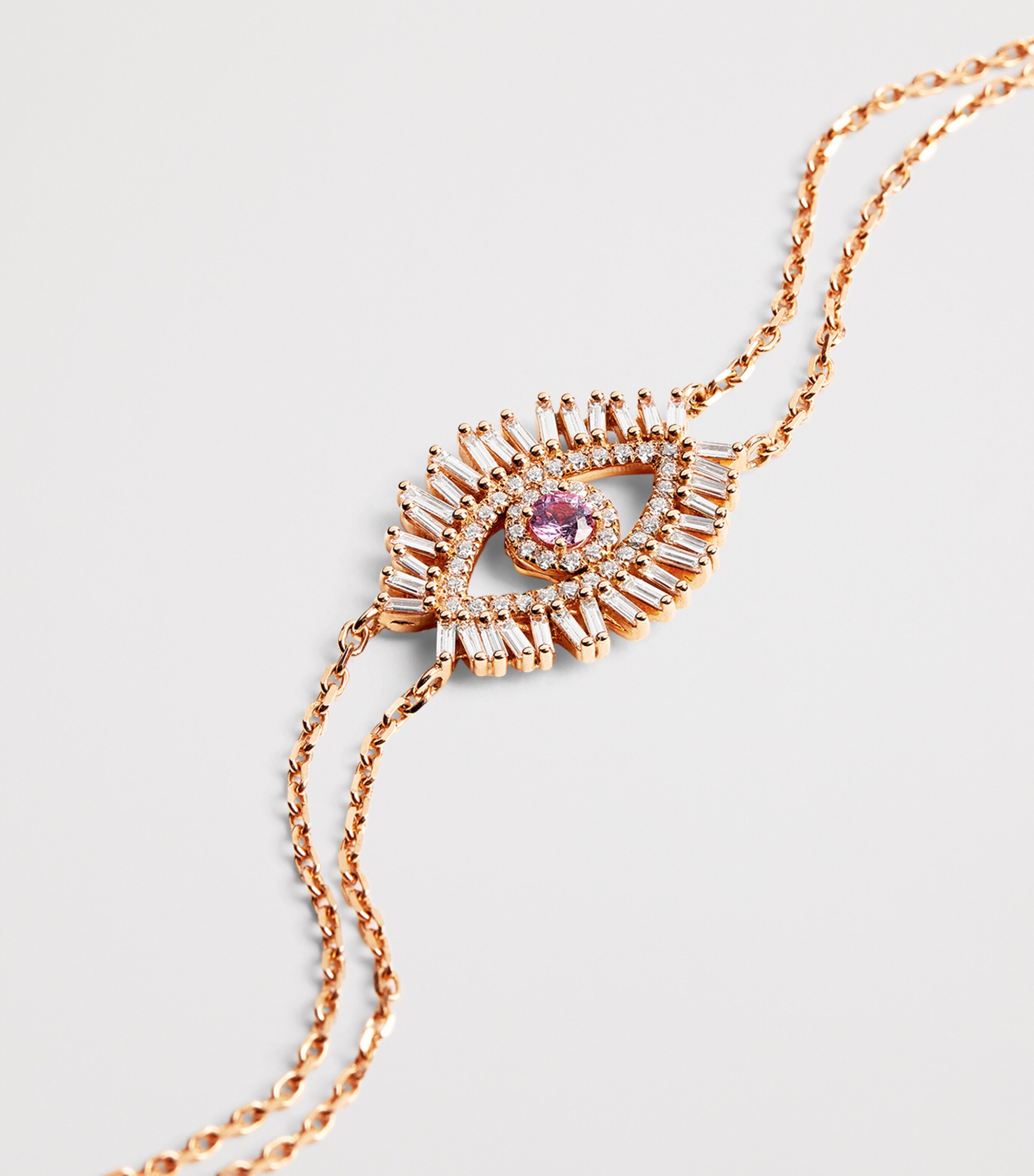 Suzanne Kalan Rose Gold, Diamond and Pink Sapphire Evil Eye Chain Bracelet Rg/p Image 6