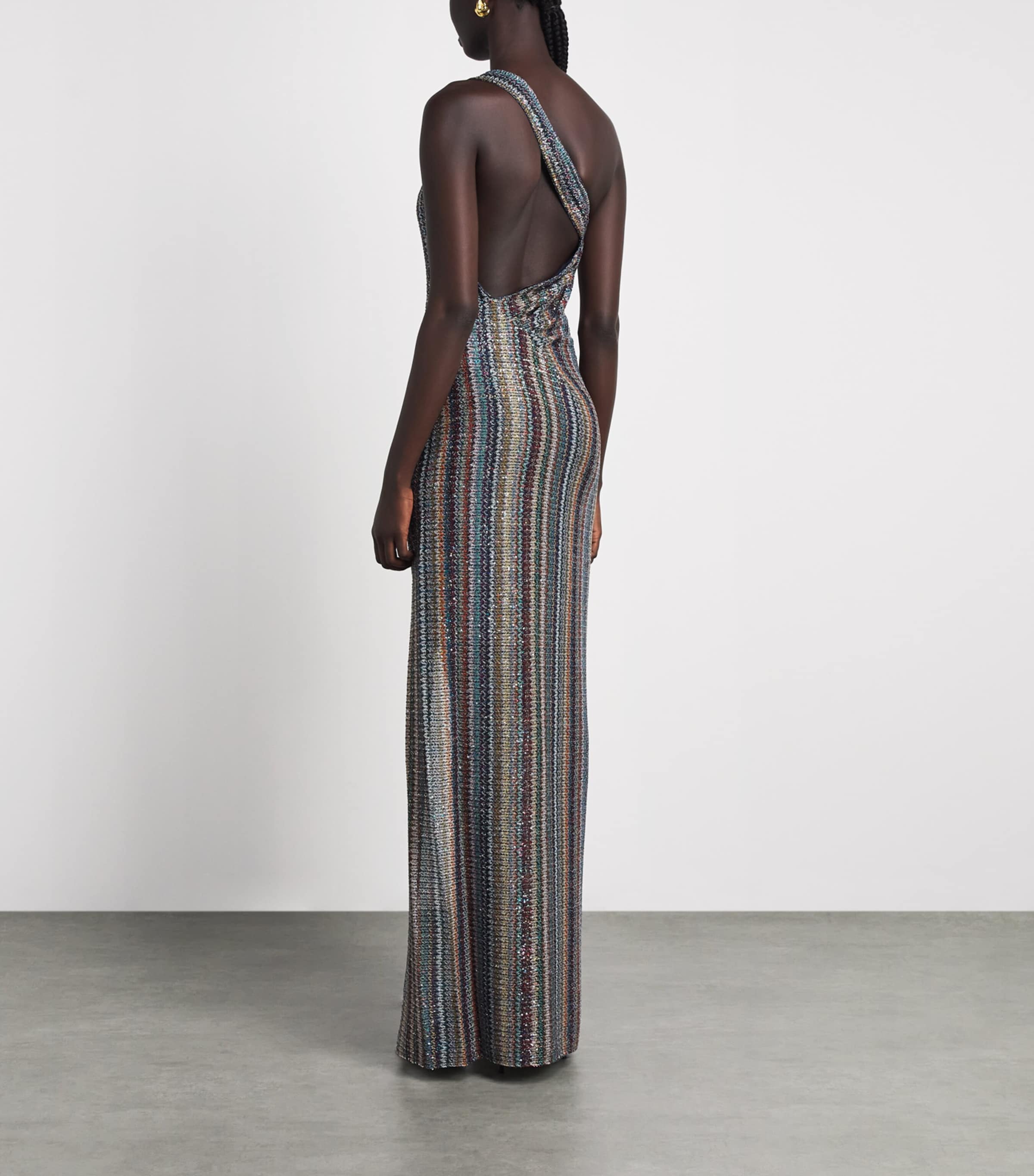 Missoni Womens Stripe One-Shoulder Maxi Dress Smsqw Multi B/r/bge Image 4