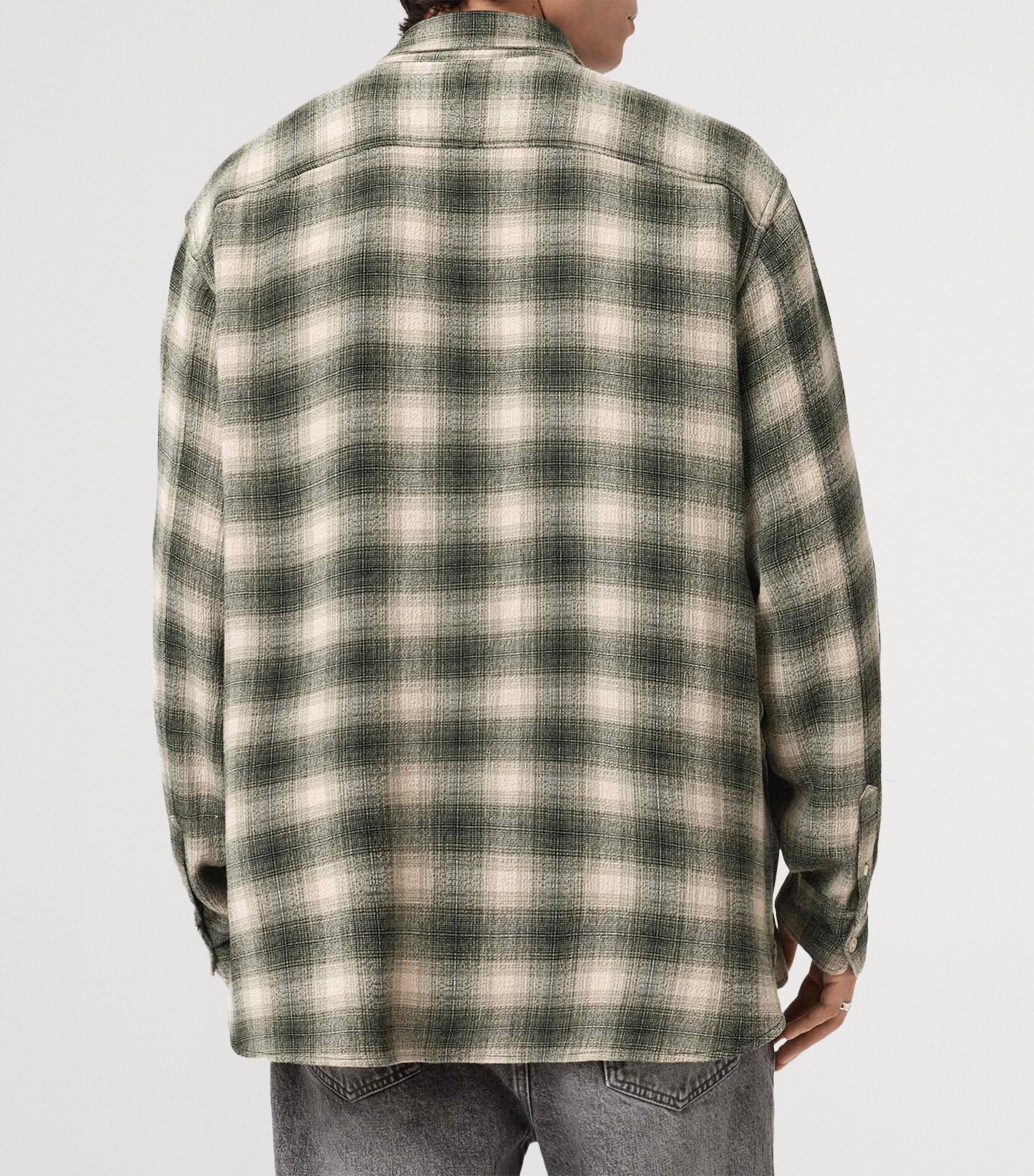 AllSaints Mens Check Lumley Shirt Pale Olive Green Image 5