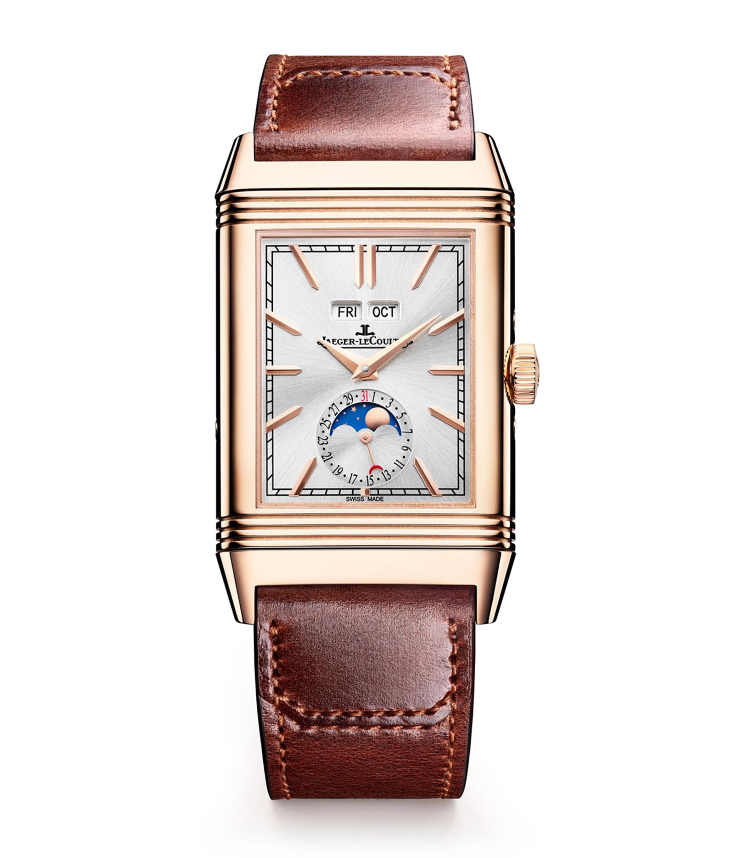 Jaeger-lecoultre Rose Gold Reverso Tribute Duoface Calendar Watch In Black