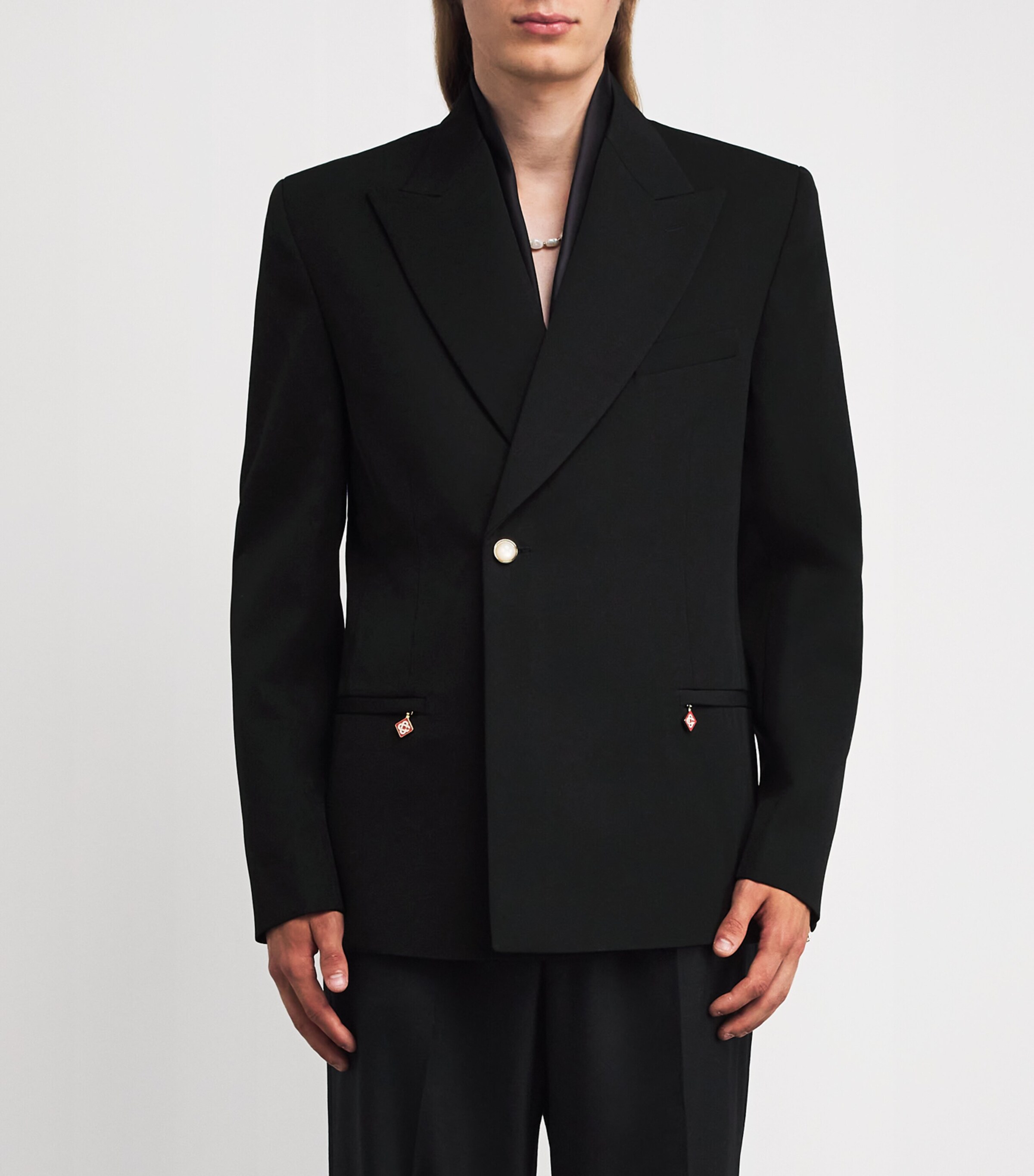 Casablanca Mens Wool Double-Breasted Blazer Black Image 3