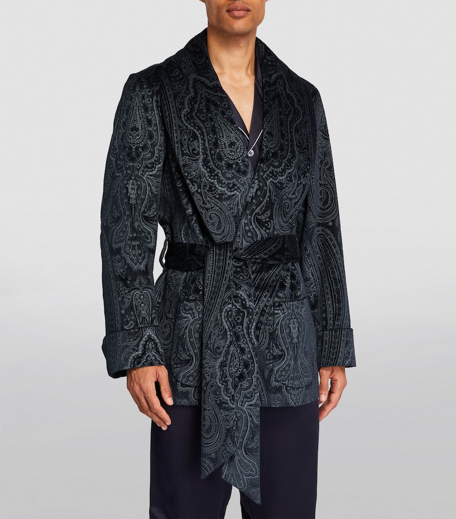 Silk-Lined Paisley Smoking Jacket NAVY Image 3