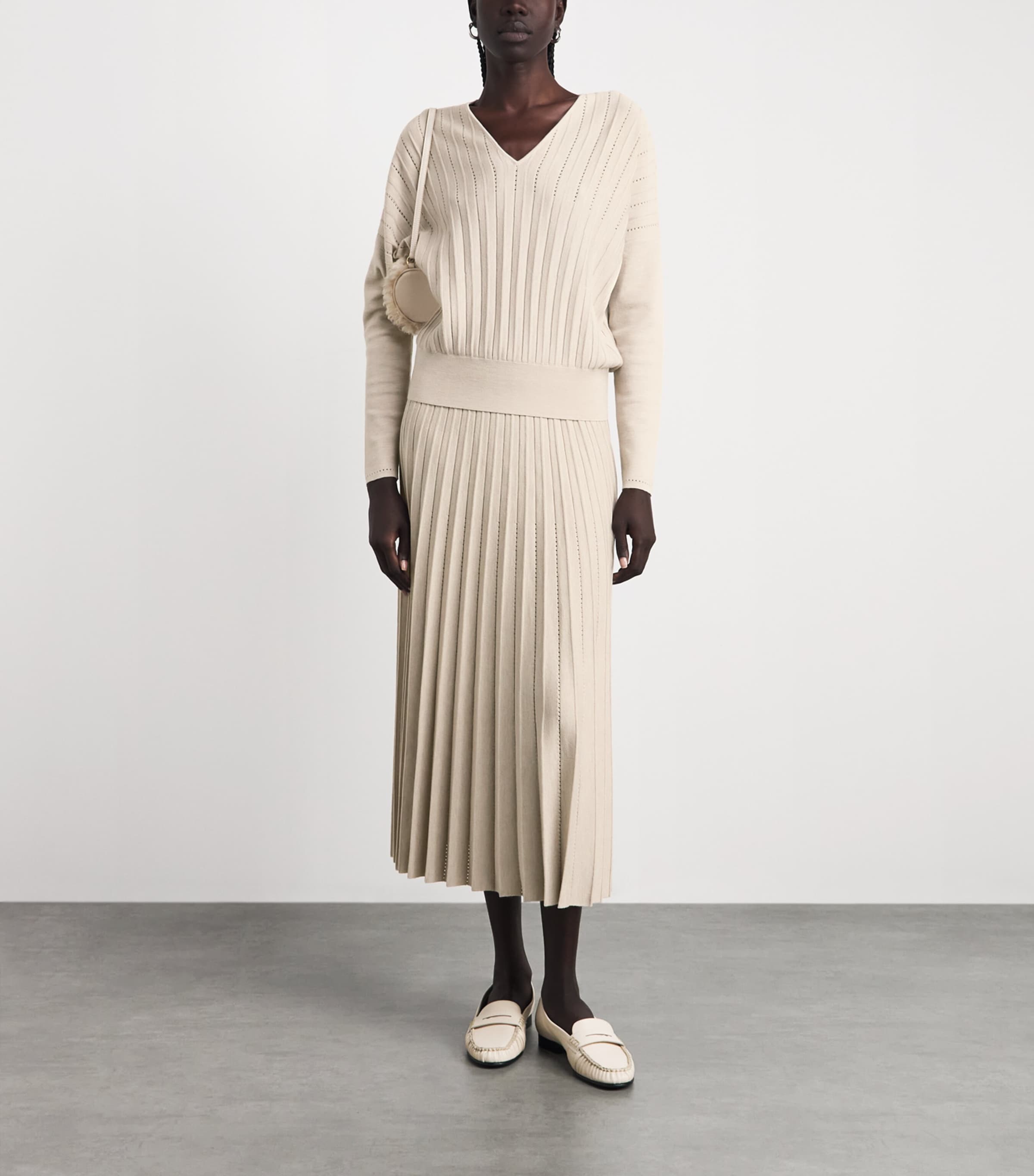 Agnona Womens Plissé Midi Skirt Beige Greige Image 2