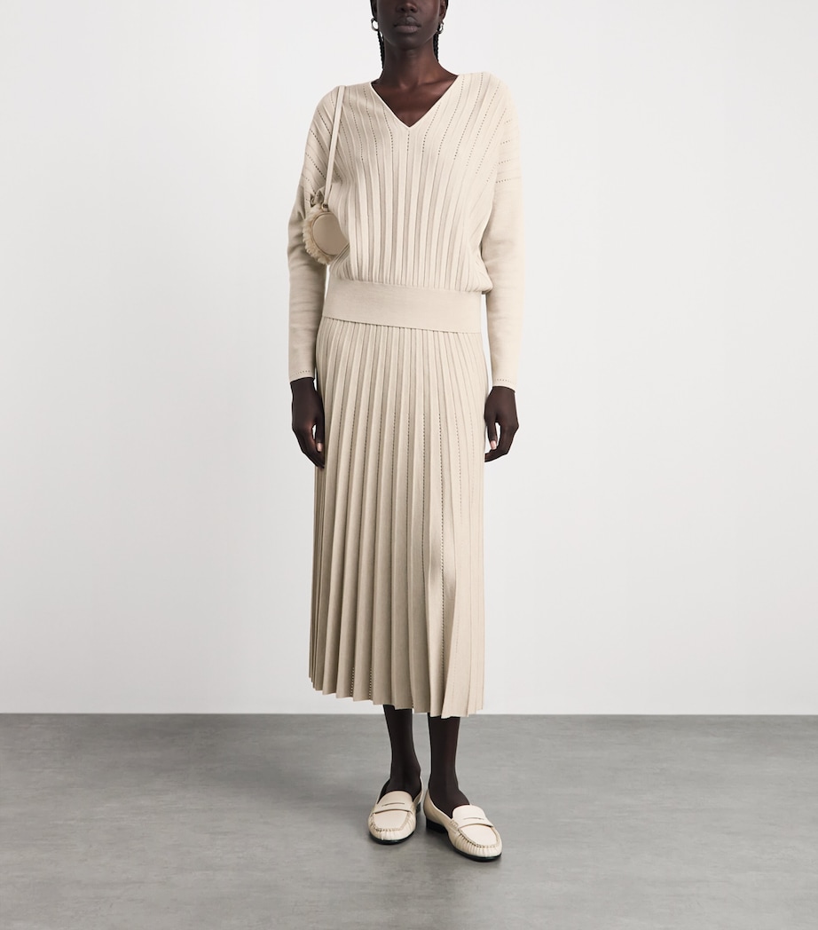 Agnona Womens Plissé Midi Skirt Beige Greige Image 2
