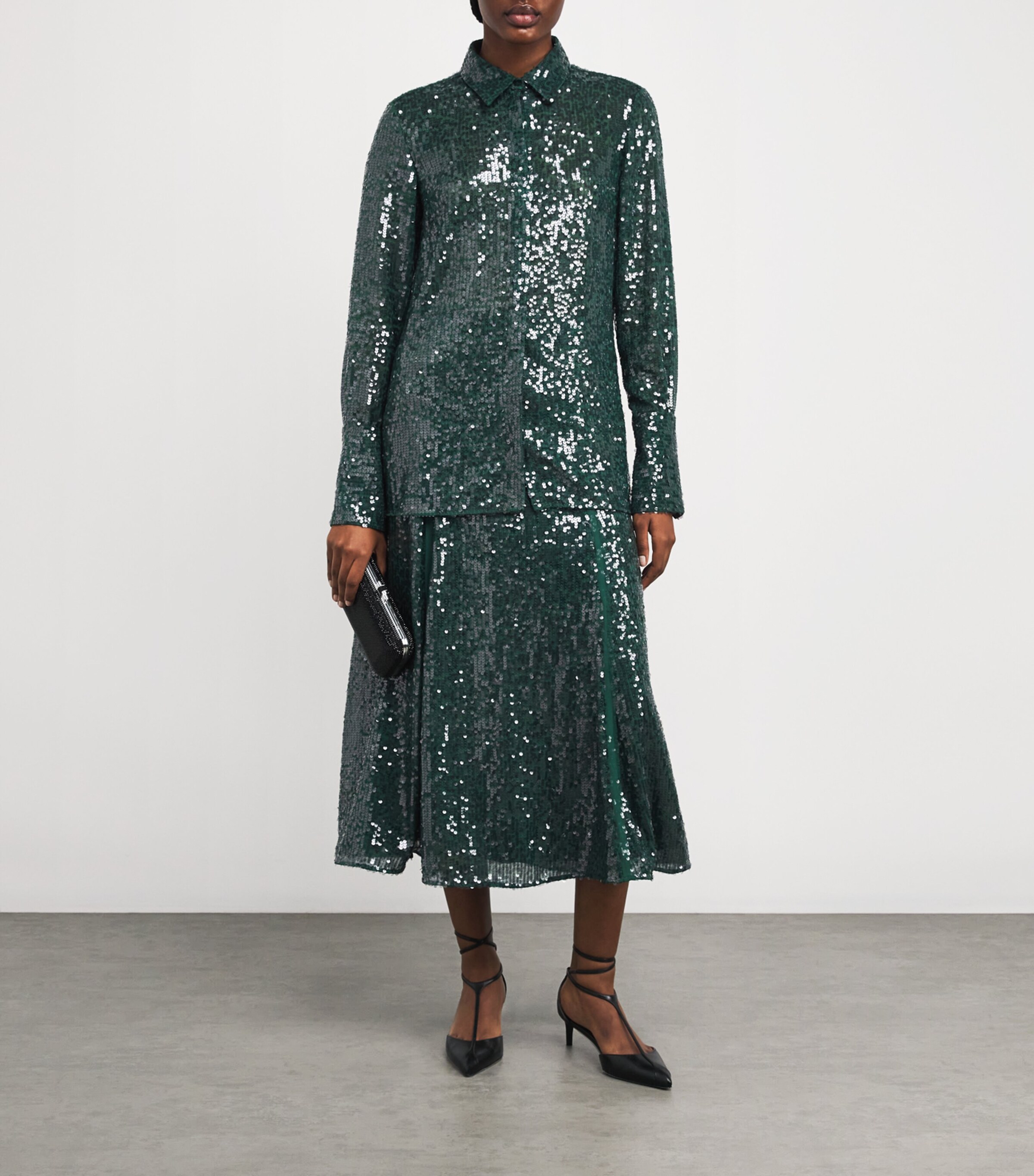 Chiffon Sequinned Shirt DARK GREEN Image 2
