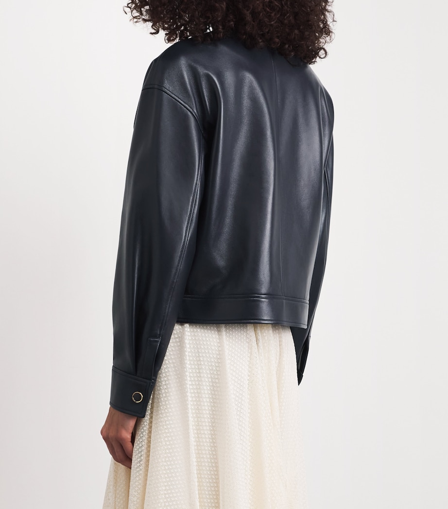 Agnona Womens Lambskin Cropped Bomber Jacket Dark Blue Navy Image 5