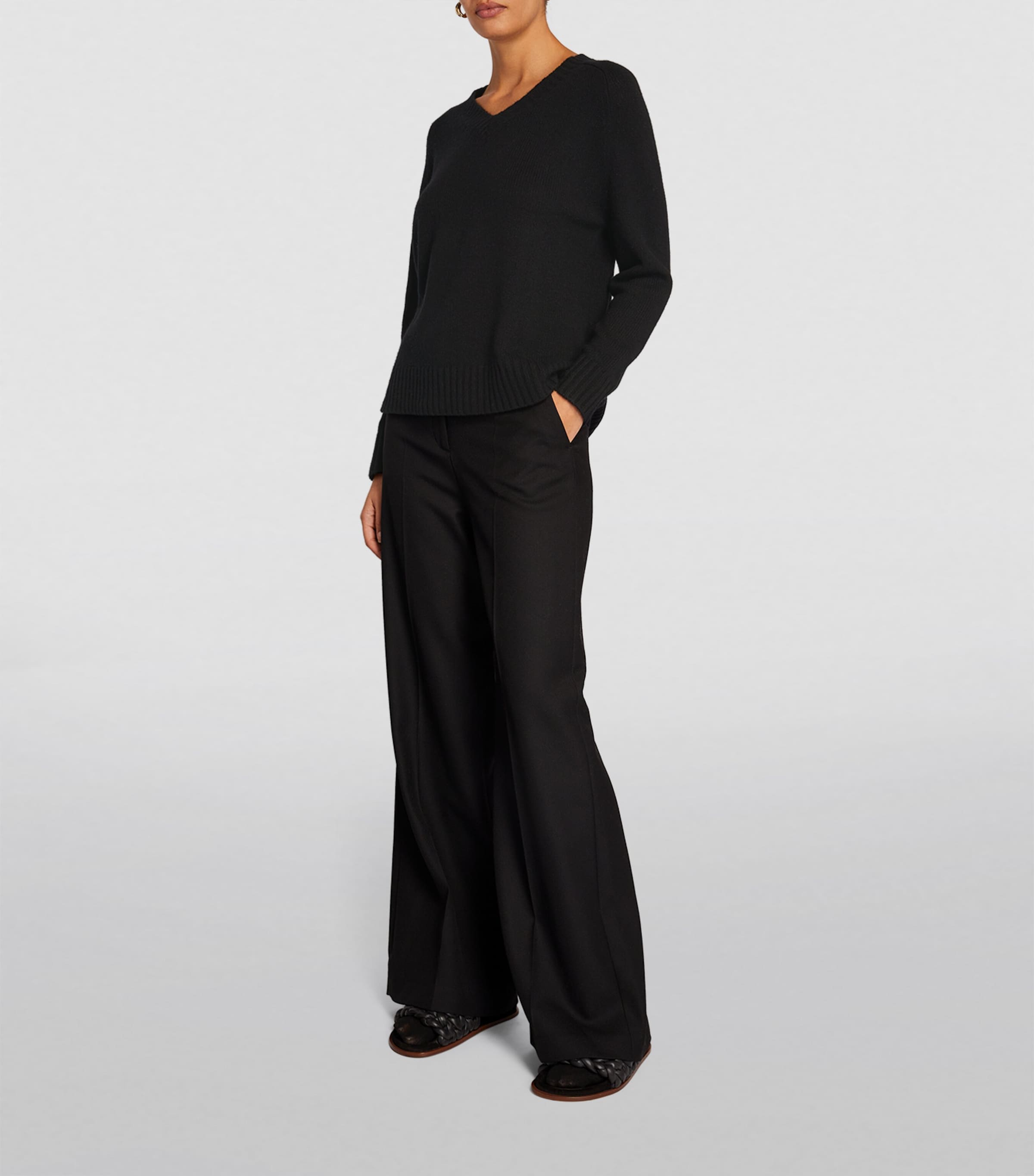 Open Cashmere V-Neck Sweater BLACK Image 2