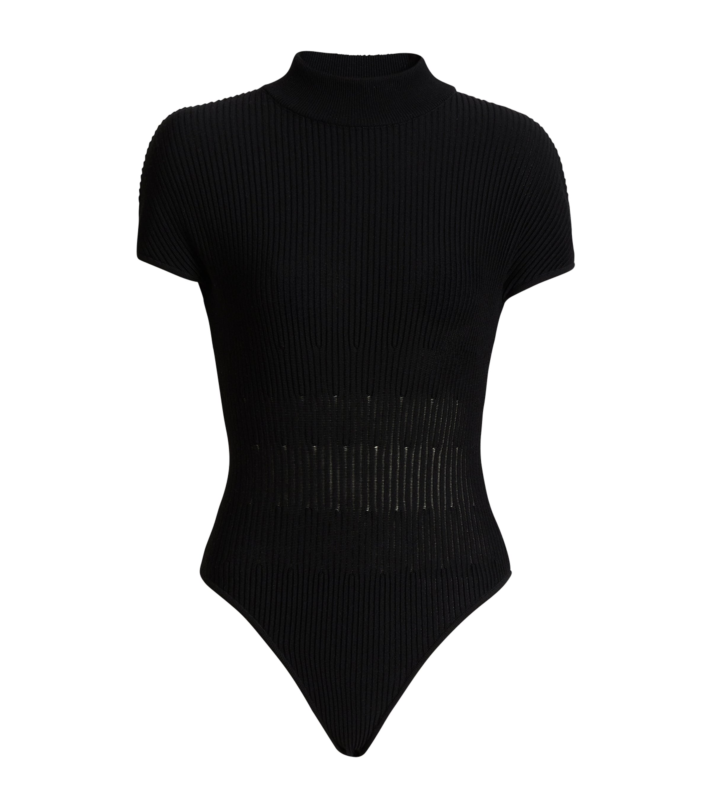 Balmain Womens Merino Wool Rib-Knit Bodysuit Noir Image 1