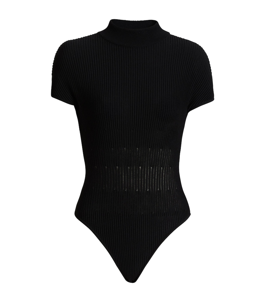 Balmain Womens Merino Wool Rib-Knit Bodysuit Noir Image 1