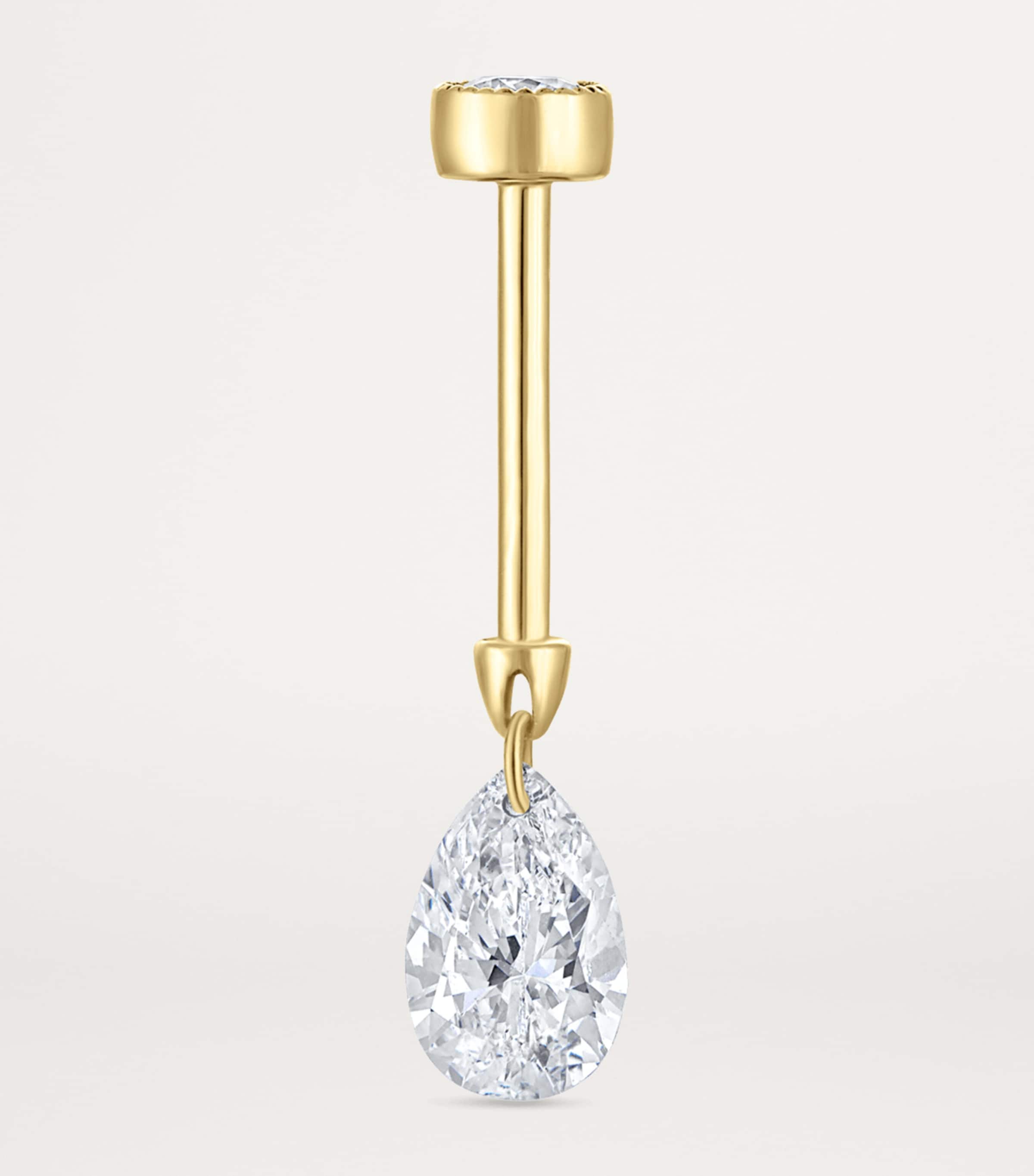 Yellow Gold Floating Pear Diamond Charm Threaded Stud Earring (6mm) YELLOW GOLD Image 4