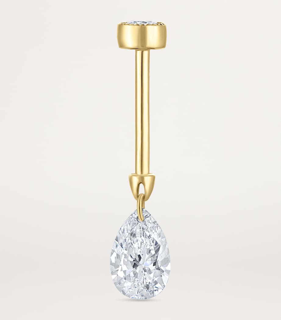 Yellow Gold Floating Pear Diamond Charm Threaded Stud Earring (6mm) YELLOW GOLD Image 4