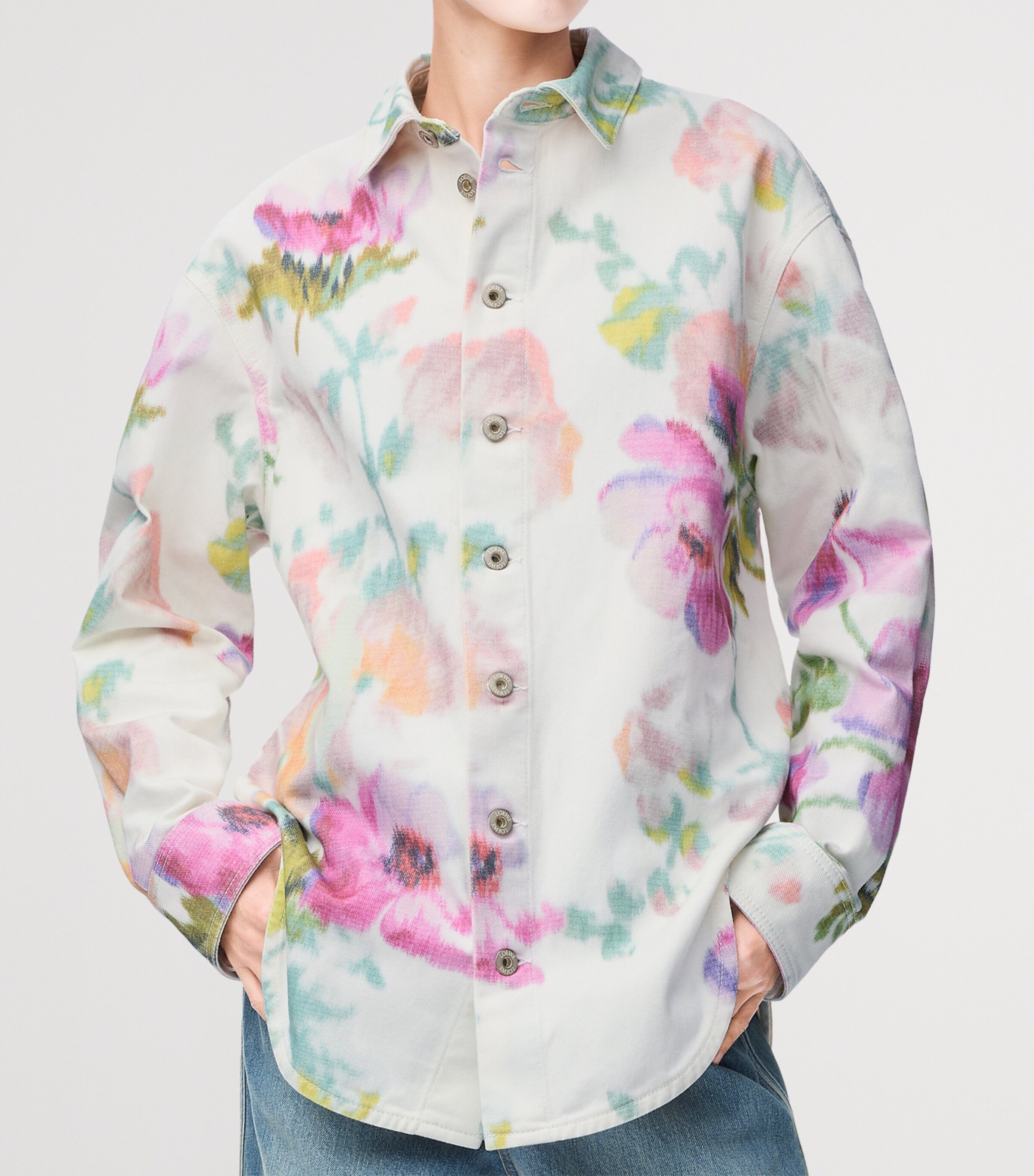 Denim Floral Overshirt WHITE/PINK Image 3