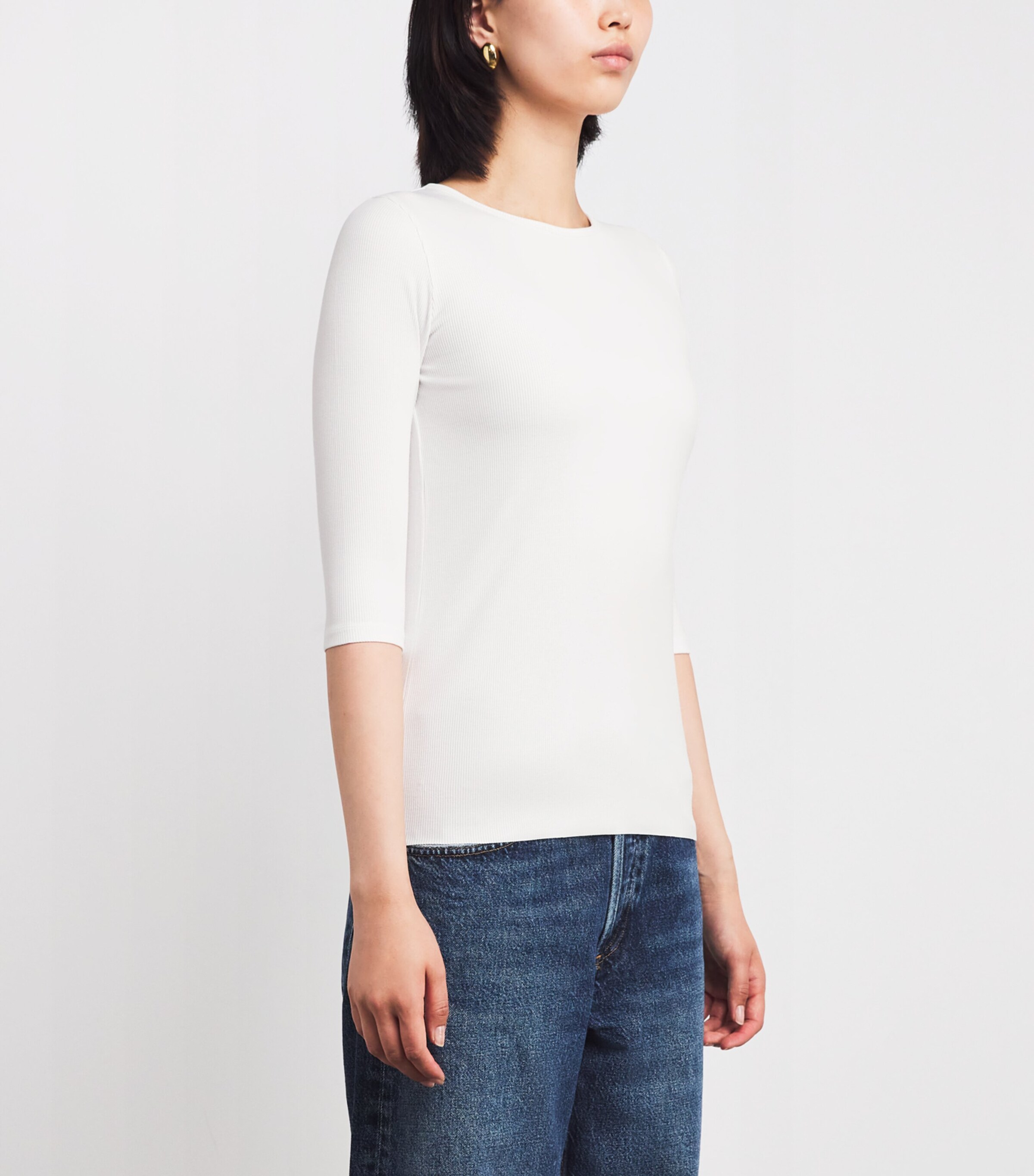 Ribbed Elbow-Sleeve T-Shirt 137OWT OPTIC WHITE Image 3