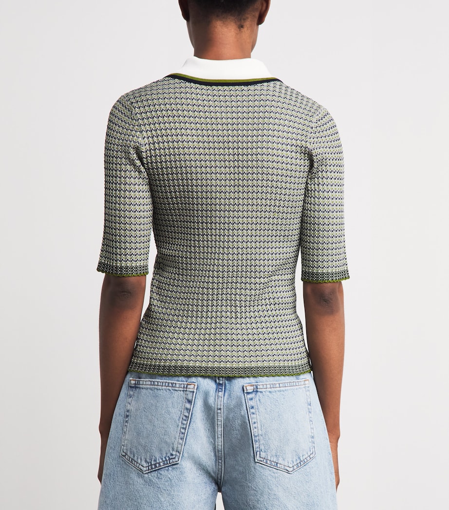 Veronica Beard Womens Knitted Geometric Soza Polo Shirt Nvy/cact/o Wht Image 5