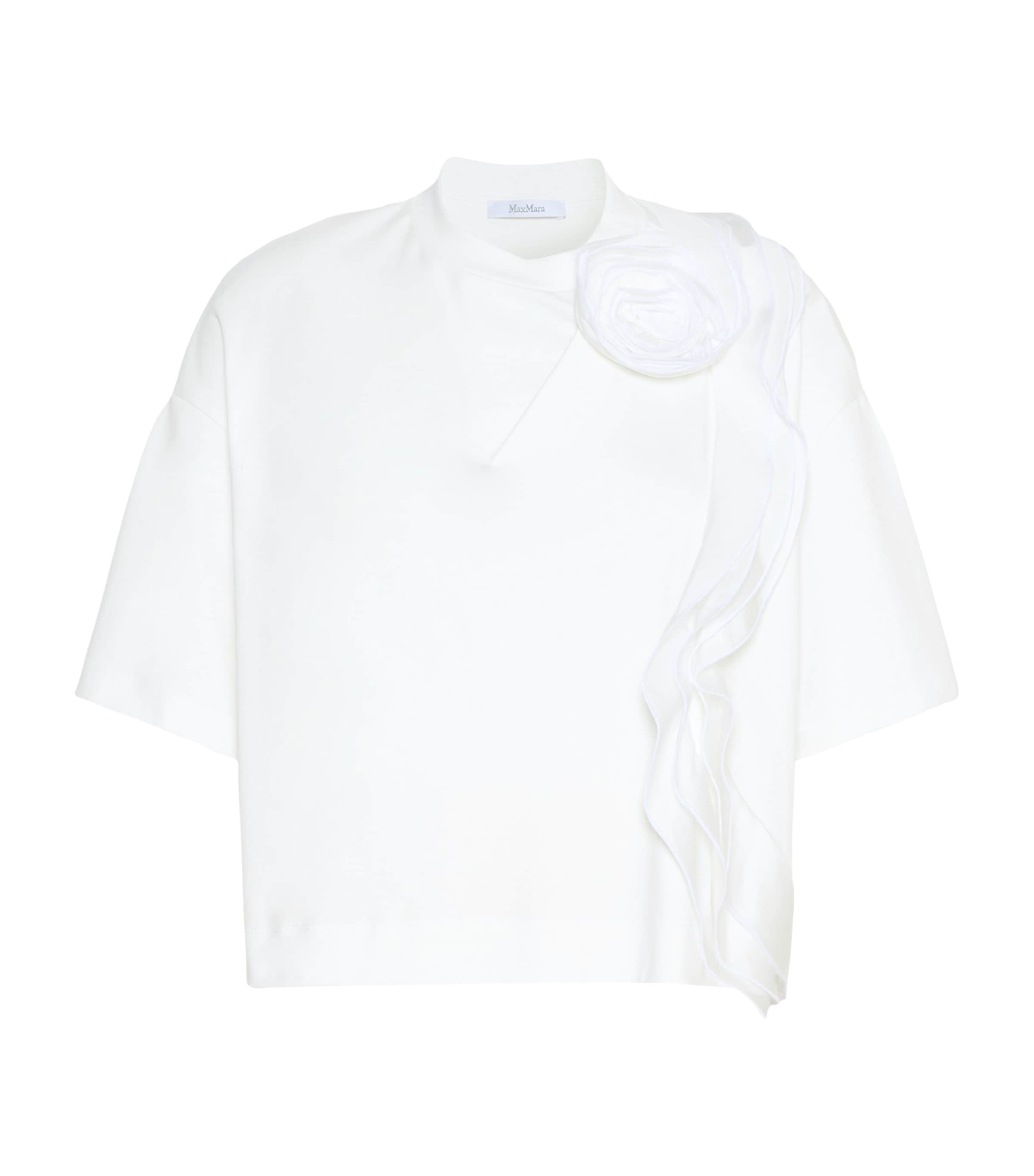 Max Mara Womens Cotton Floral Appliqué T-Shirt White Image 1