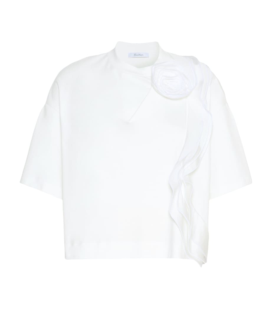 Max Mara Womens Cotton Floral Appliqué T-Shirt White Image 1