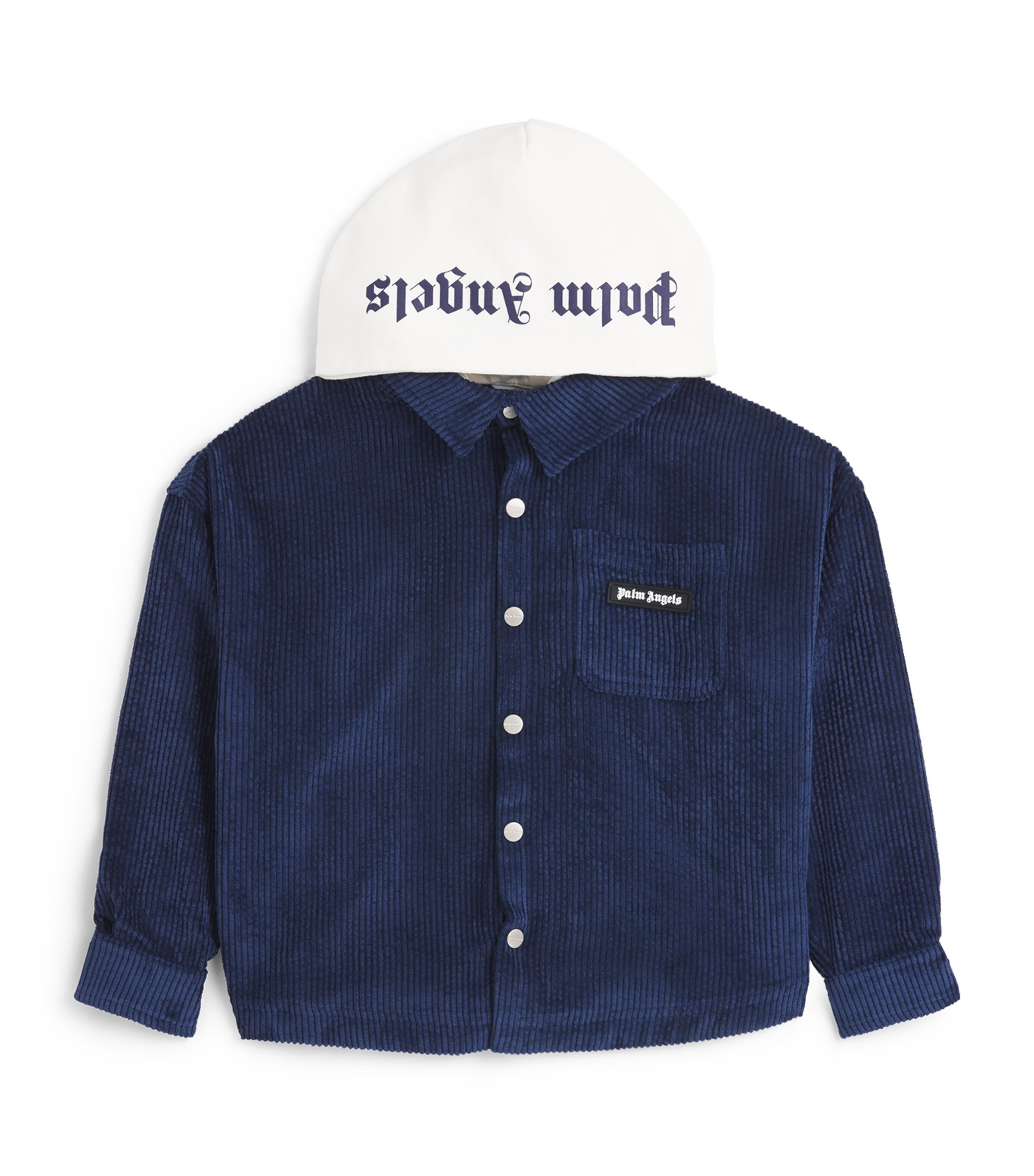 Palm Angels Kids Corduroy Hooded Shirt (4-12+ Years) Blue Offw Image 1