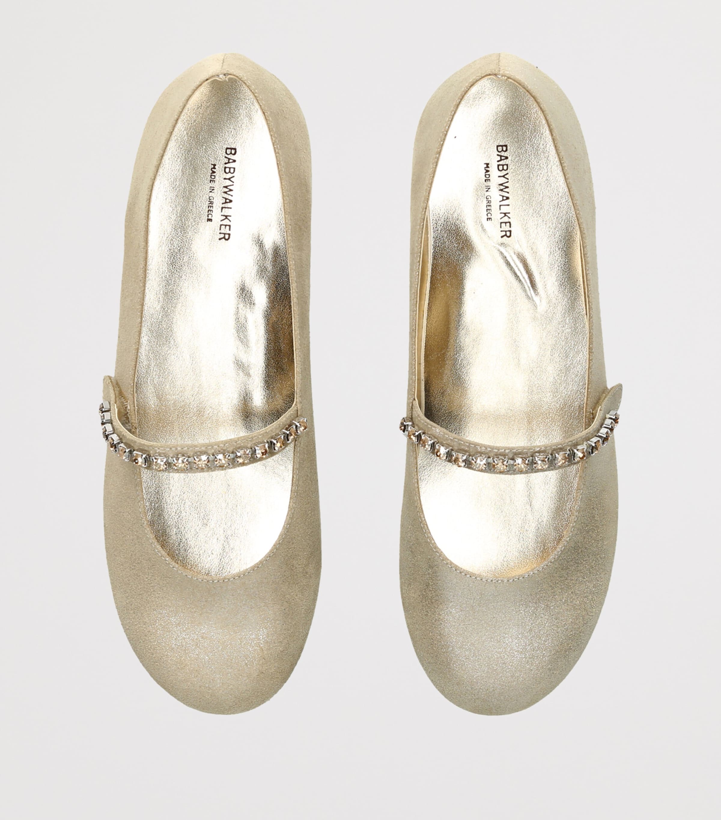 BabyWalker Leather Crystal-Strap Ballet Flats Gold Image 3