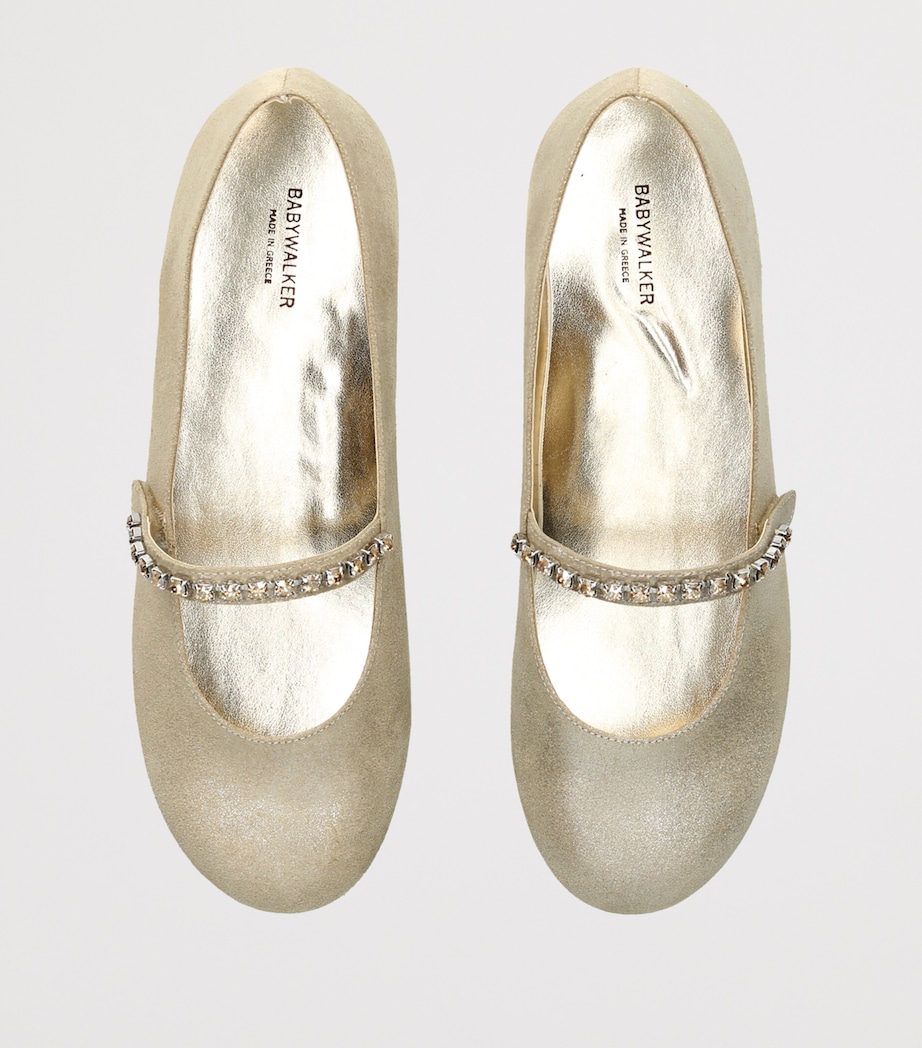 BabyWalker Leather Crystal-Strap Ballet Flats Gold Image 3