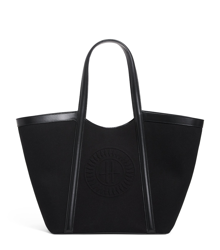 Large Canvas-Leather Embossed Tote Bag BLACK Image 1
